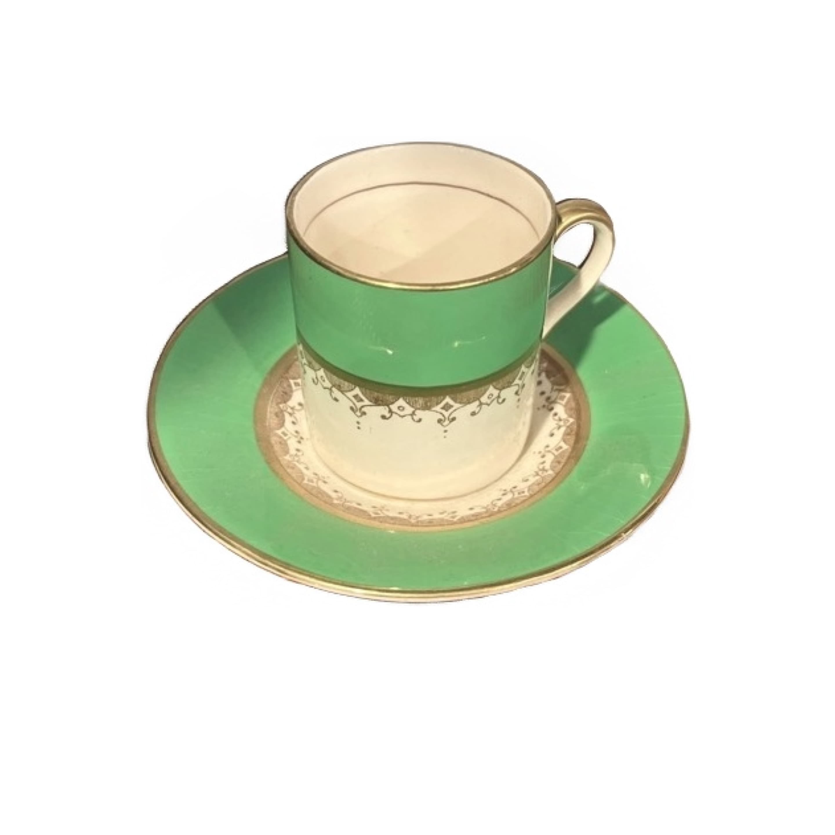 Vintage Fondeville “Ambassador Ware” Demitasse Cup & Saucer – Emerald Green & Gold English Porcelain - Regular