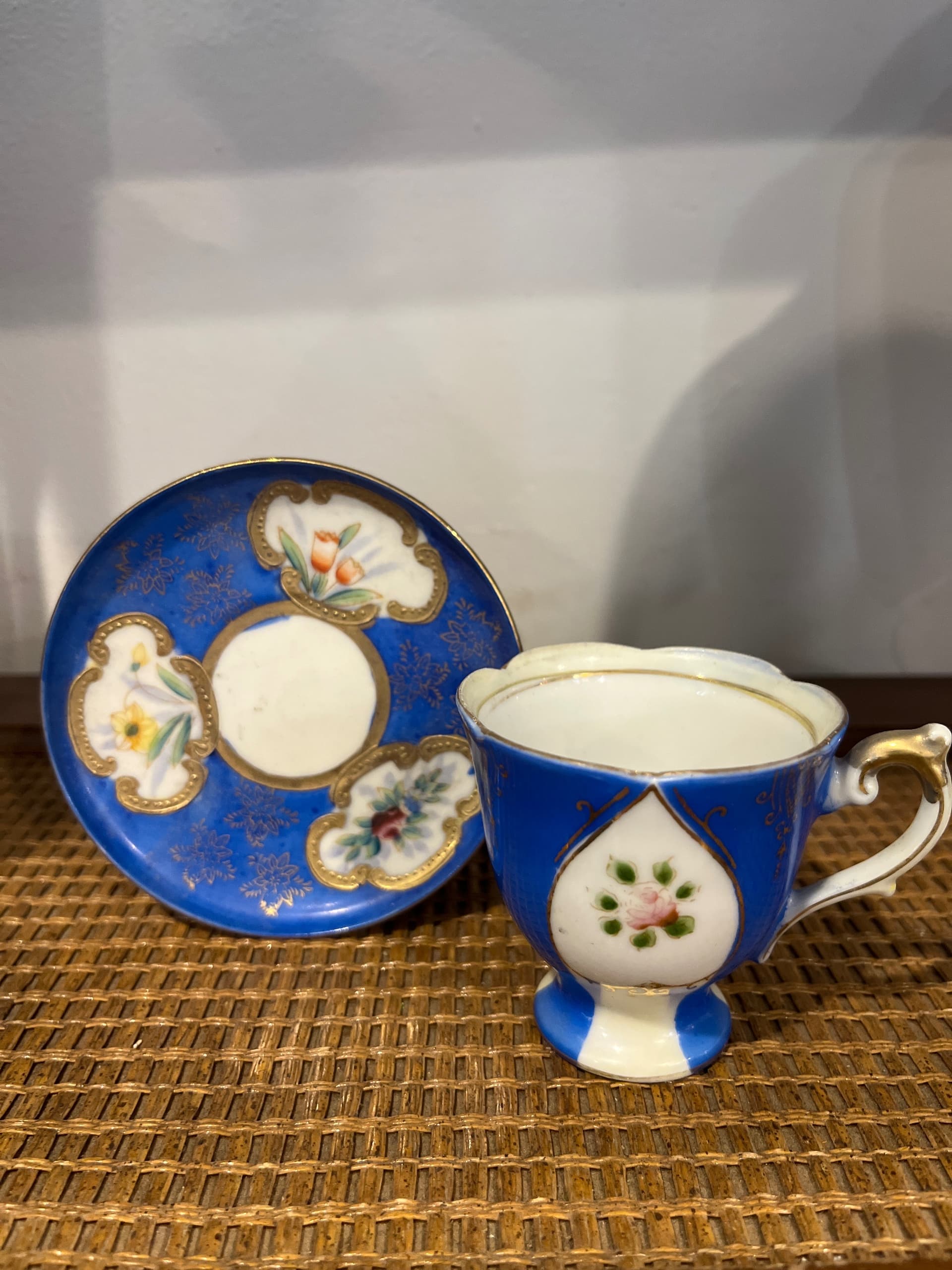 H. Kato Demitasse Cup & Saucer – Occupied Japan Cobalt Blue & Gold Floral Porcelain - Regular - Thumbnail 3