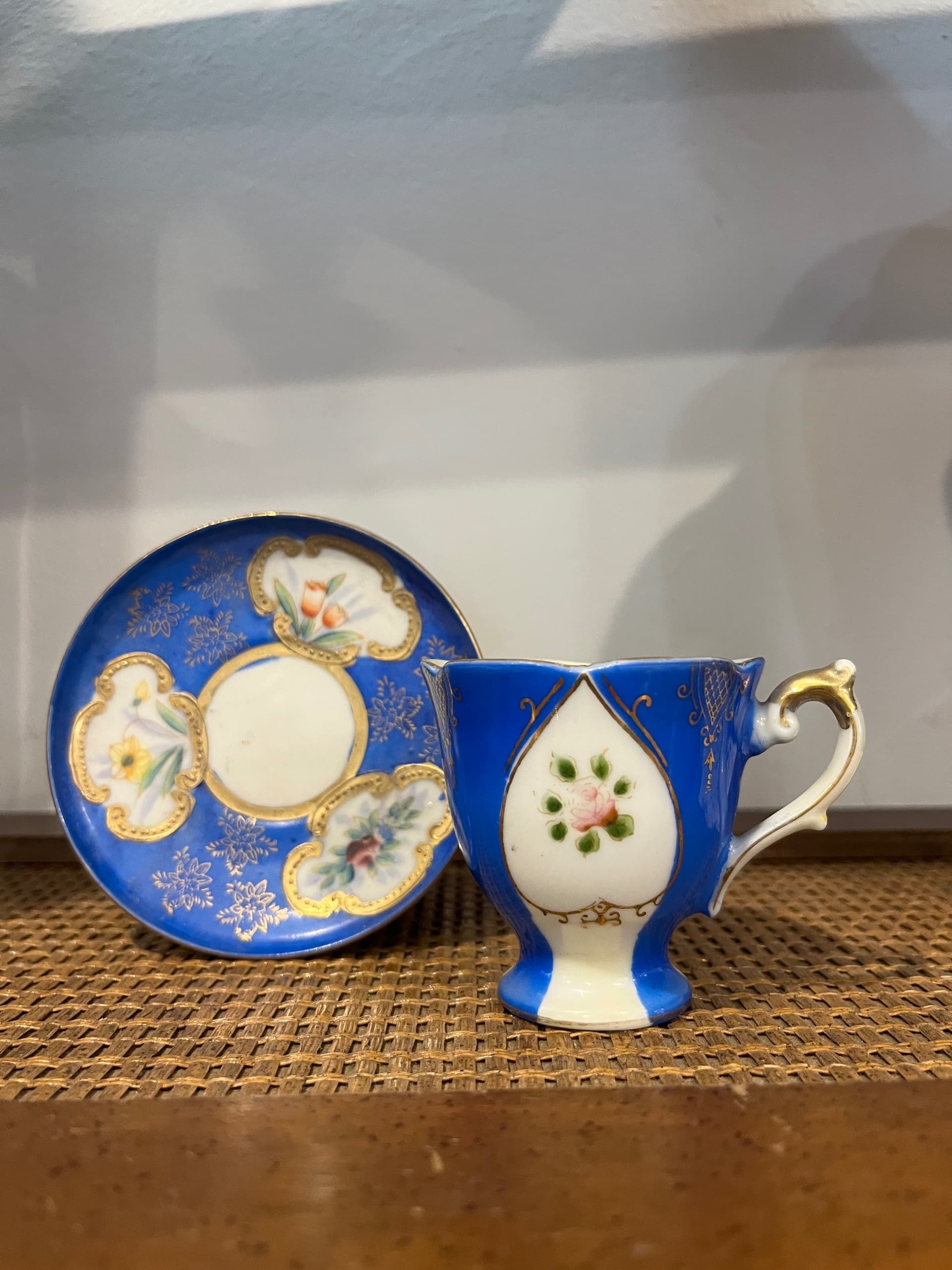H. Kato Demitasse Cup & Saucer – Occupied Japan Cobalt Blue & Gold Floral Porcelain - Regular - Thumbnail 4