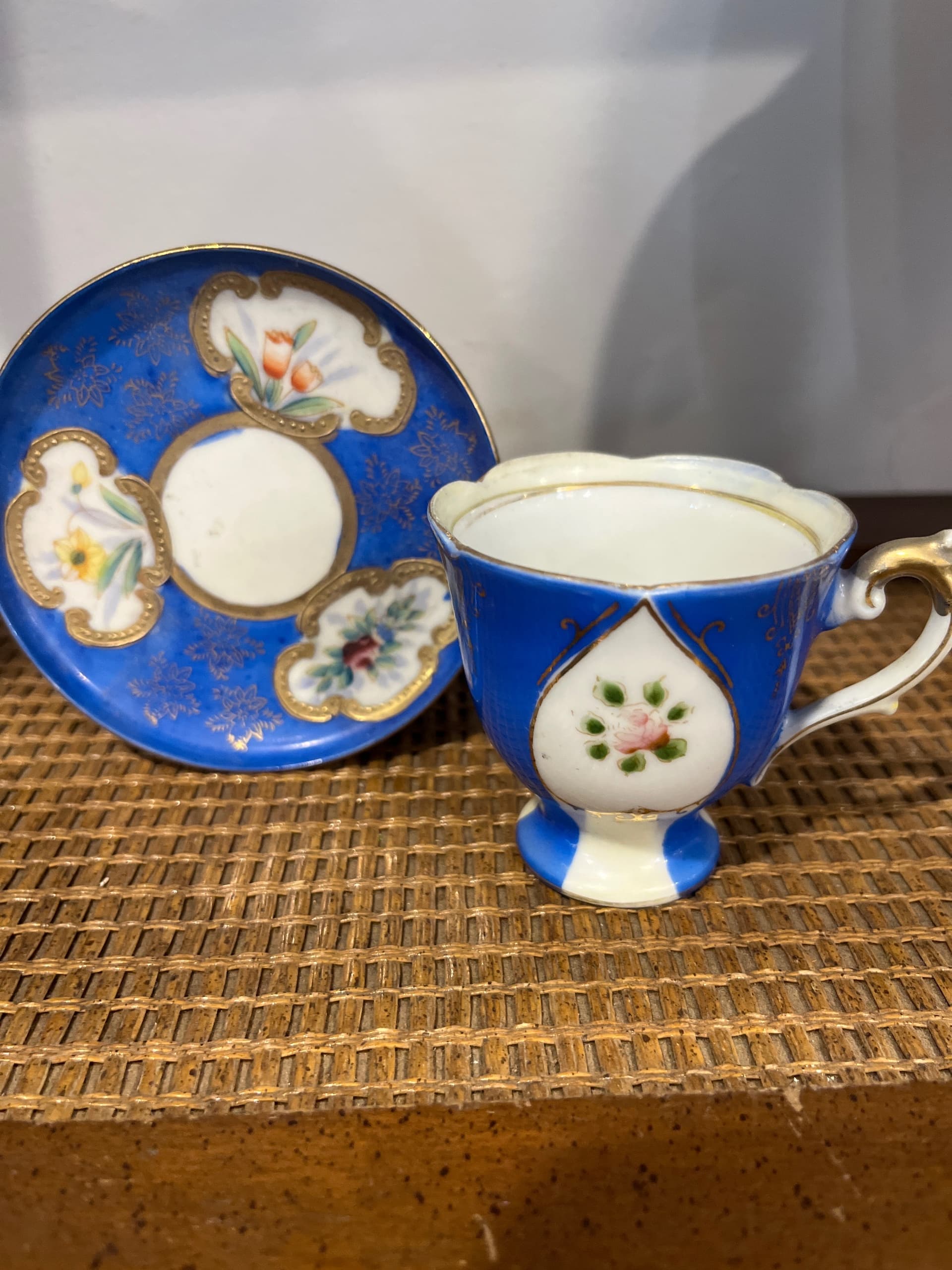 H. Kato Demitasse Cup & Saucer – Occupied Japan Cobalt Blue & Gold Floral Porcelain - Regular - Thumbnail 7