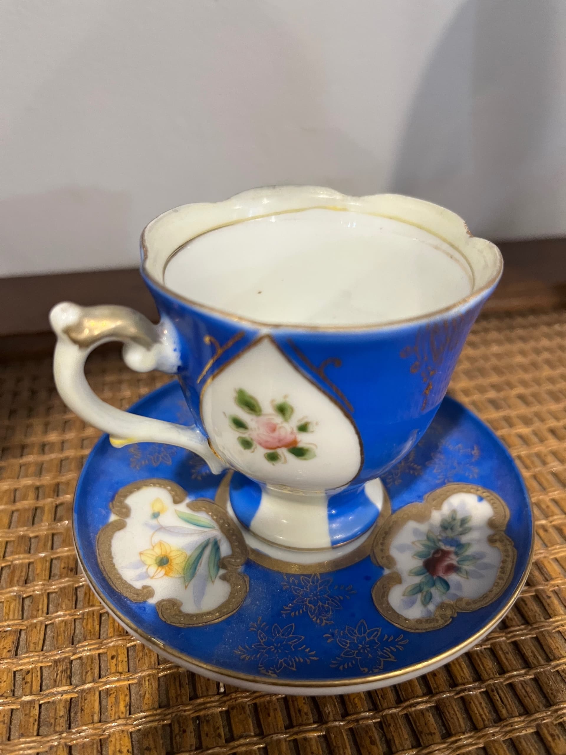 H. Kato Demitasse Cup & Saucer – Occupied Japan Cobalt Blue & Gold Floral Porcelain - Regular - Thumbnail 2