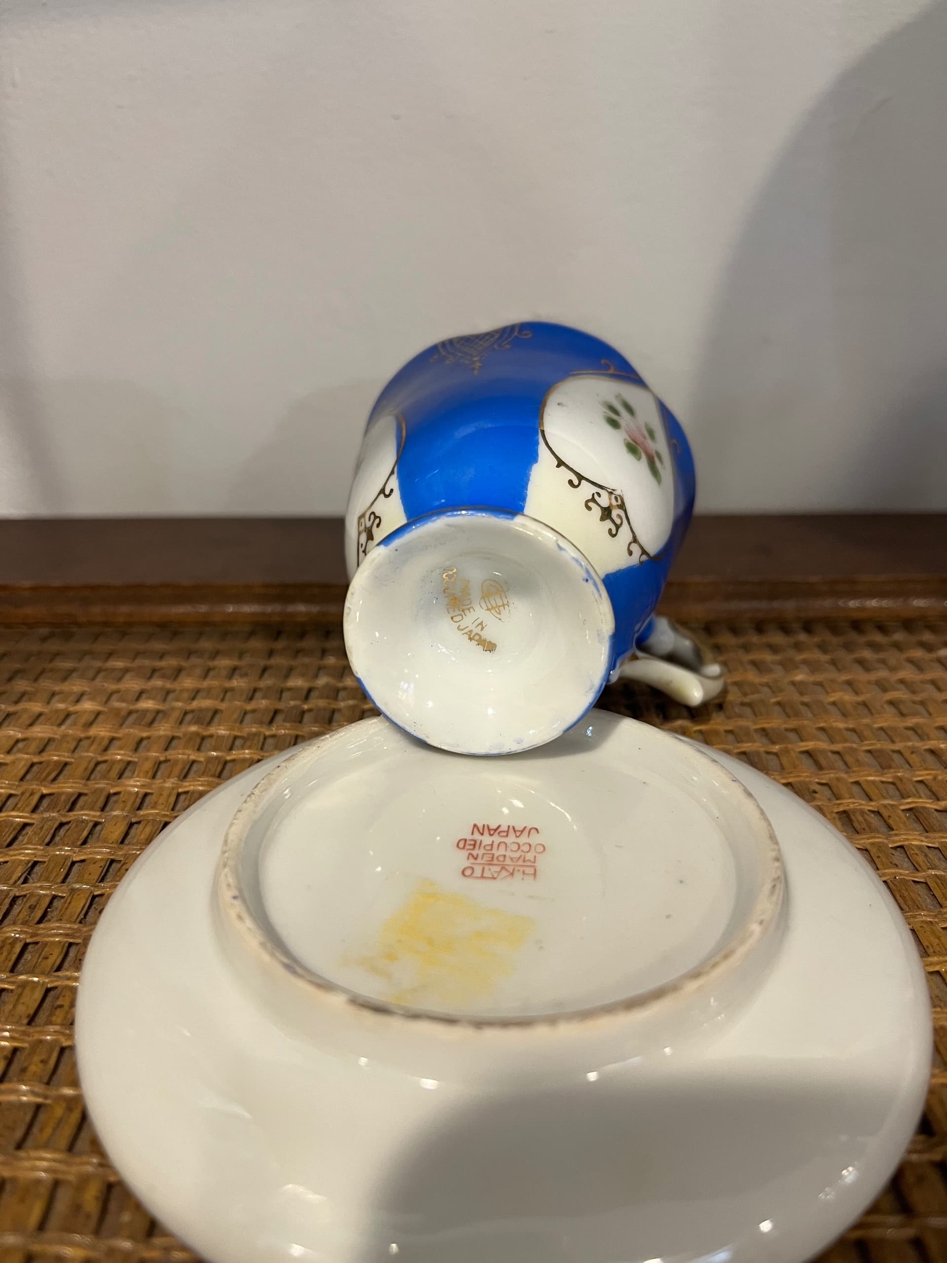 H. Kato Demitasse Cup & Saucer – Occupied Japan Cobalt Blue & Gold Floral Porcelain - Regular - Thumbnail 5