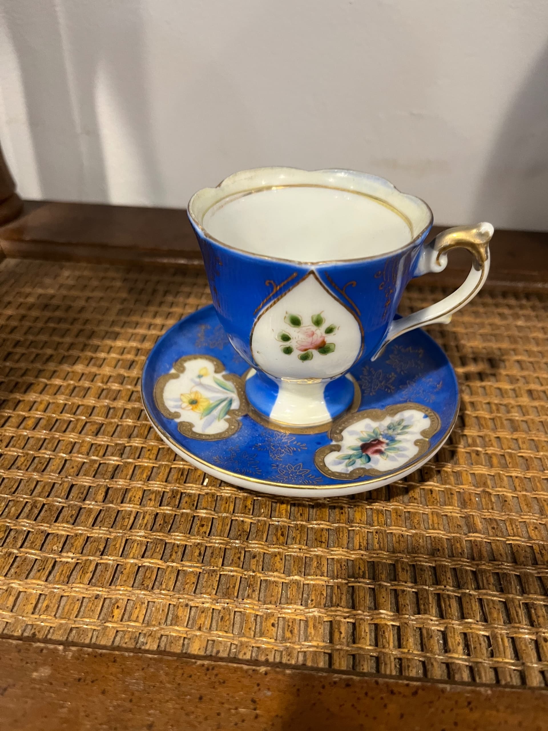 H. Kato Demitasse Cup & Saucer – Occupied Japan Cobalt Blue & Gold Floral Porcelain - Regular - Thumbnail 6