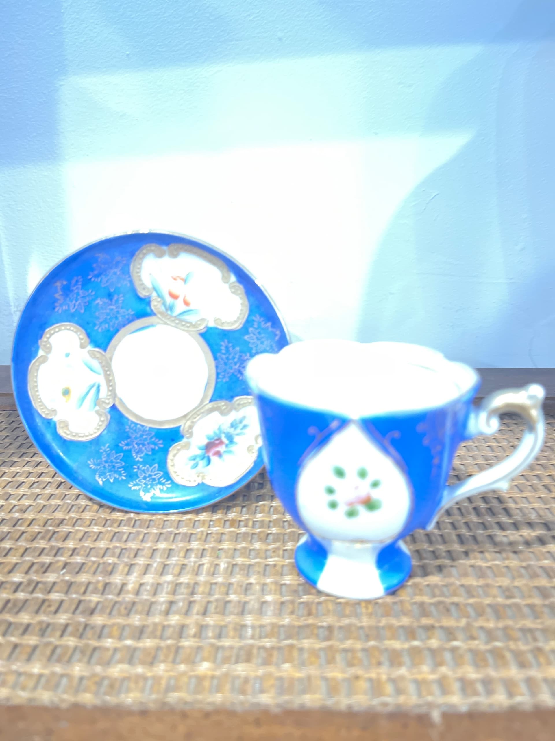 H. Kato Demitasse Cup & Saucer – Occupied Japan Cobalt Blue & Gold Floral Porcelain - Regular - Thumbnail 9