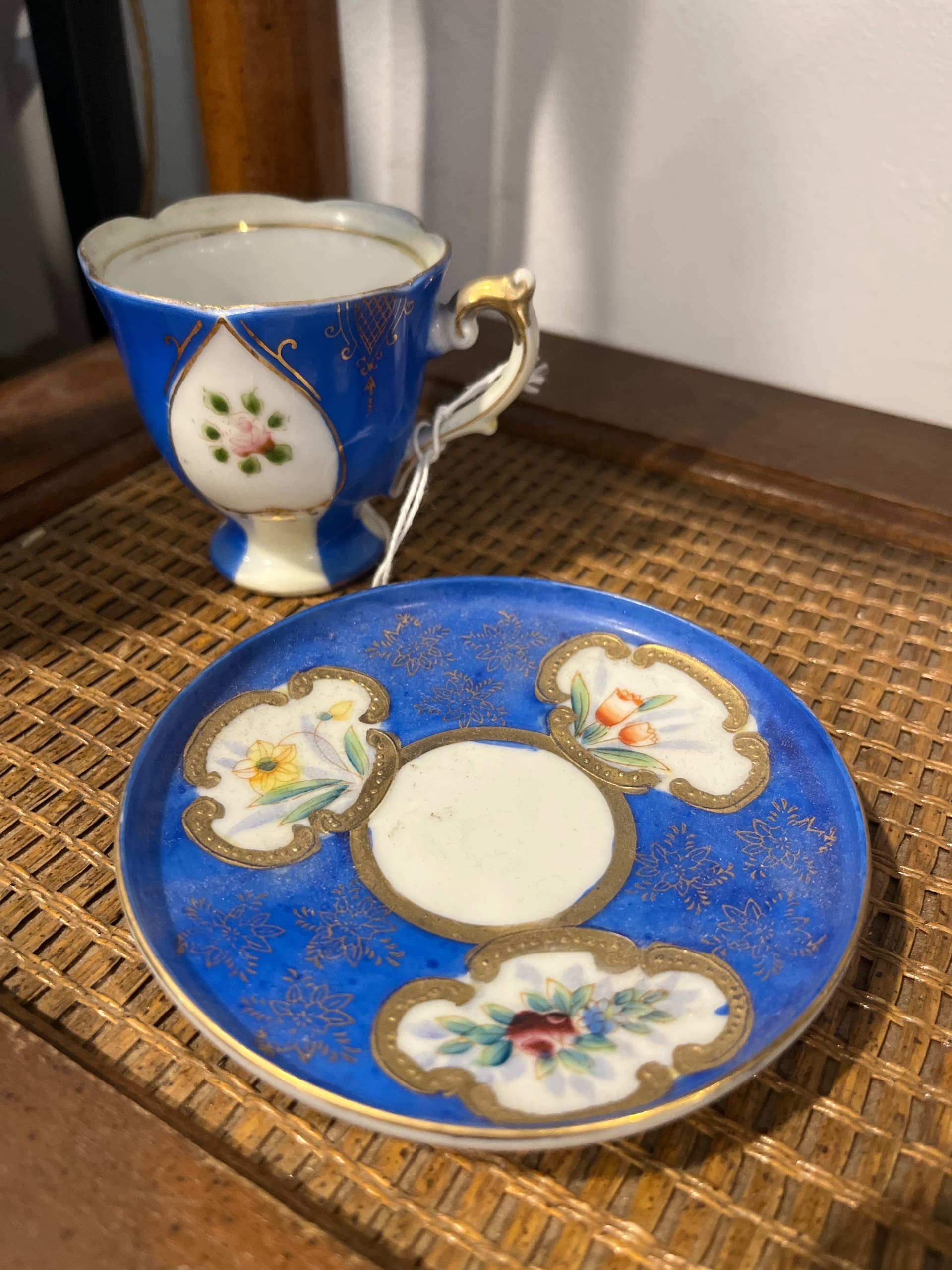 H. Kato Demitasse Cup & Saucer – Occupied Japan Cobalt Blue & Gold Floral Porcelain - Regular - Thumbnail 10