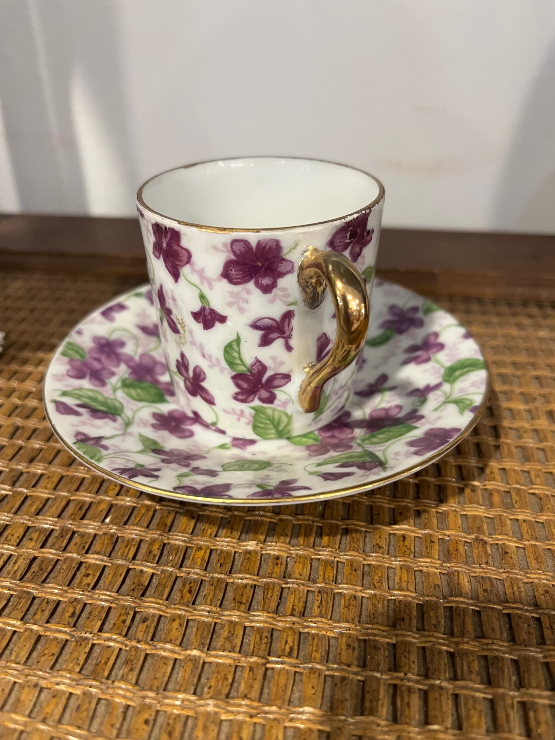 Demitasse Cup & Saucer | Violet Chintz Porcelain | Purple Floral Allover Pattern | Gold Rim | Made in Japan Vintage - Regular - Thumbnail 4