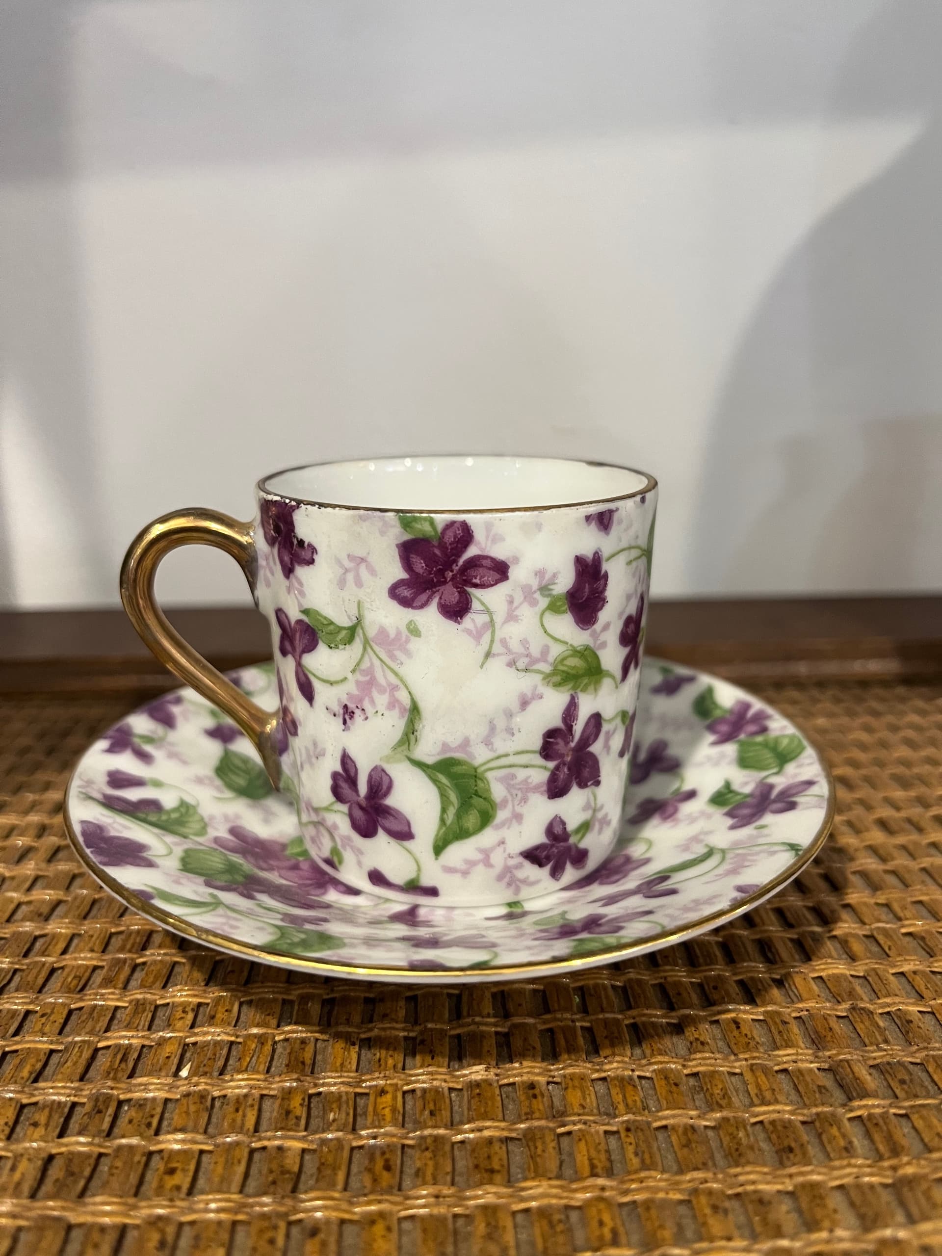 Demitasse Cup & Saucer | Violet Chintz Porcelain | Purple Floral Allover Pattern | Gold Rim | Made in Japan Vintage - Regular - Thumbnail 5