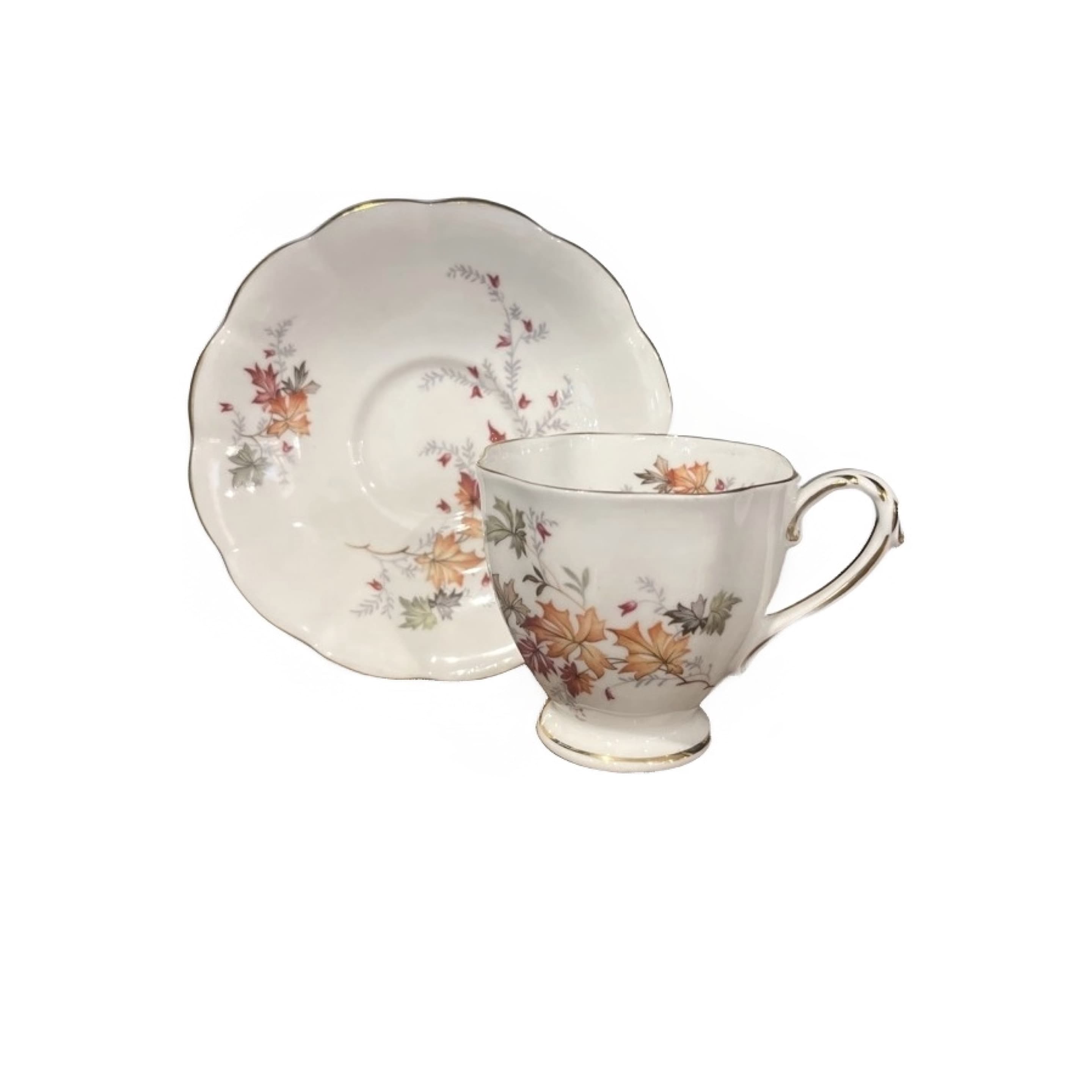 Royal Standard Bone China Demitasse Cup & Saucer | Autumn Maple Leaf Pattern | Gold Rim | Made in England Vintage - Regular