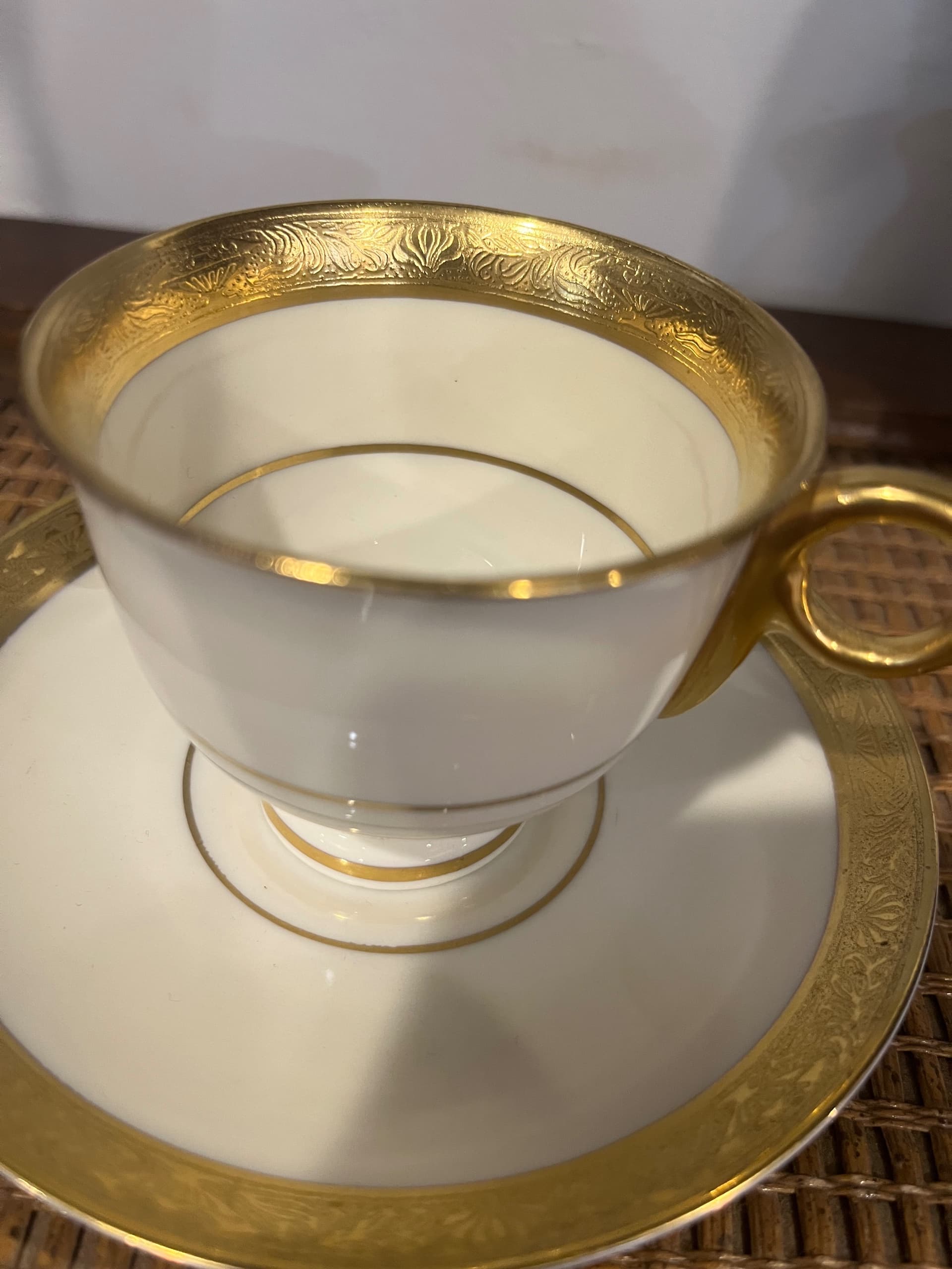 Theodore Haviland New York Demitasse Cup Saucer Aledia Pattern Heavy Gold Band Made in America Antique - Regular - Thumbnail 8