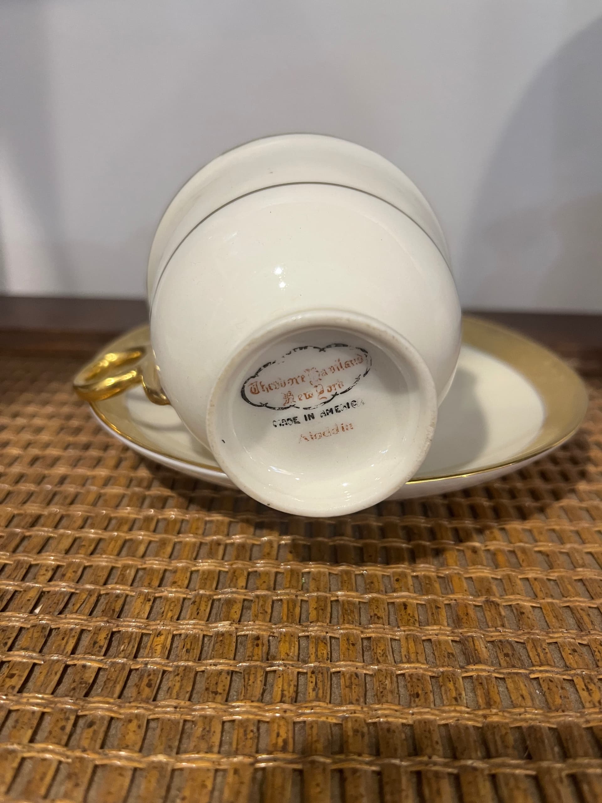 Theodore Haviland New York Demitasse Cup Saucer Aledia Pattern Heavy Gold Band Made in America Antique - Regular - Thumbnail 4