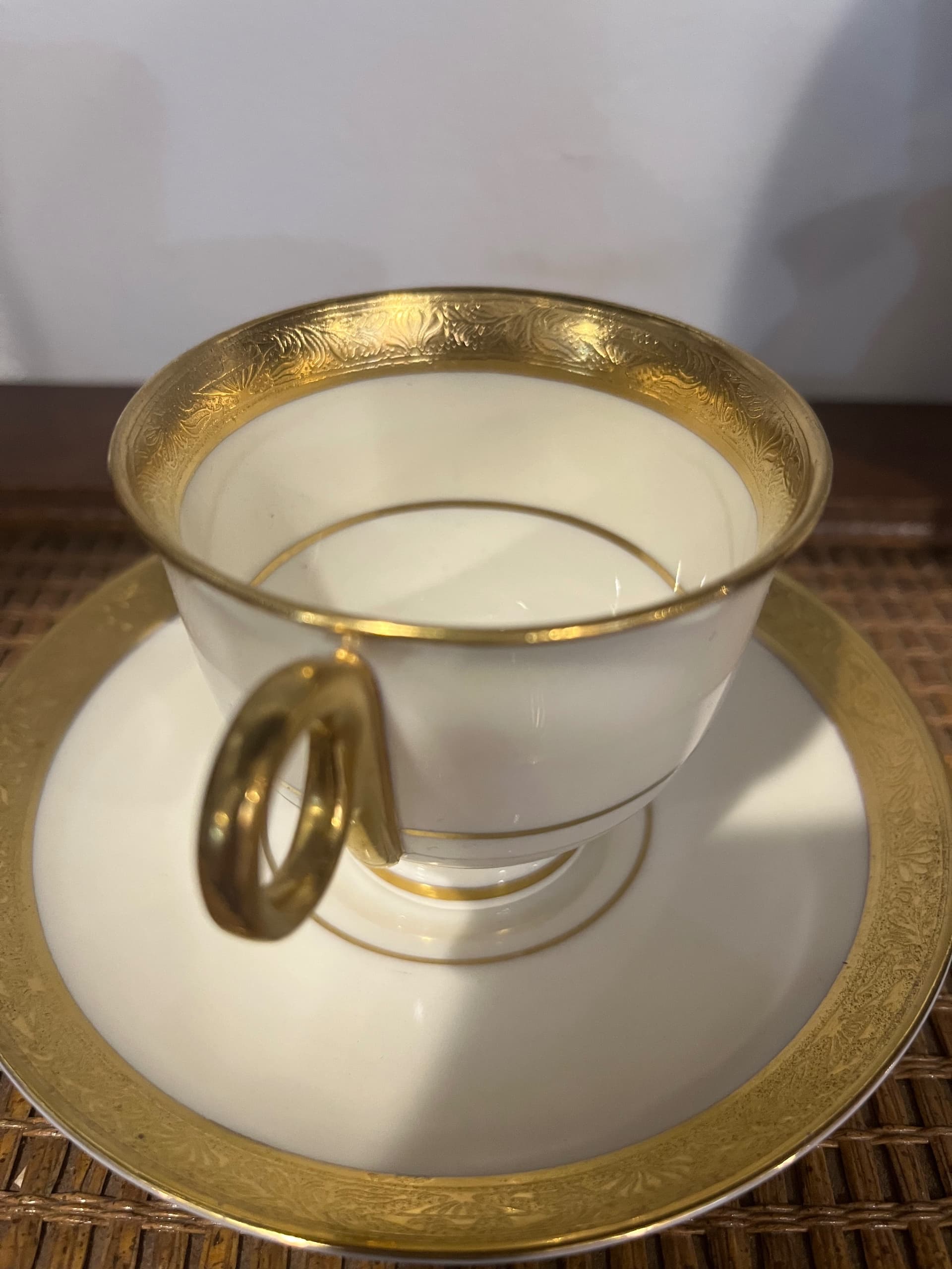 Theodore Haviland New York Demitasse Cup Saucer Aledia Pattern Heavy Gold Band Made in America Antique - Regular - Thumbnail 5