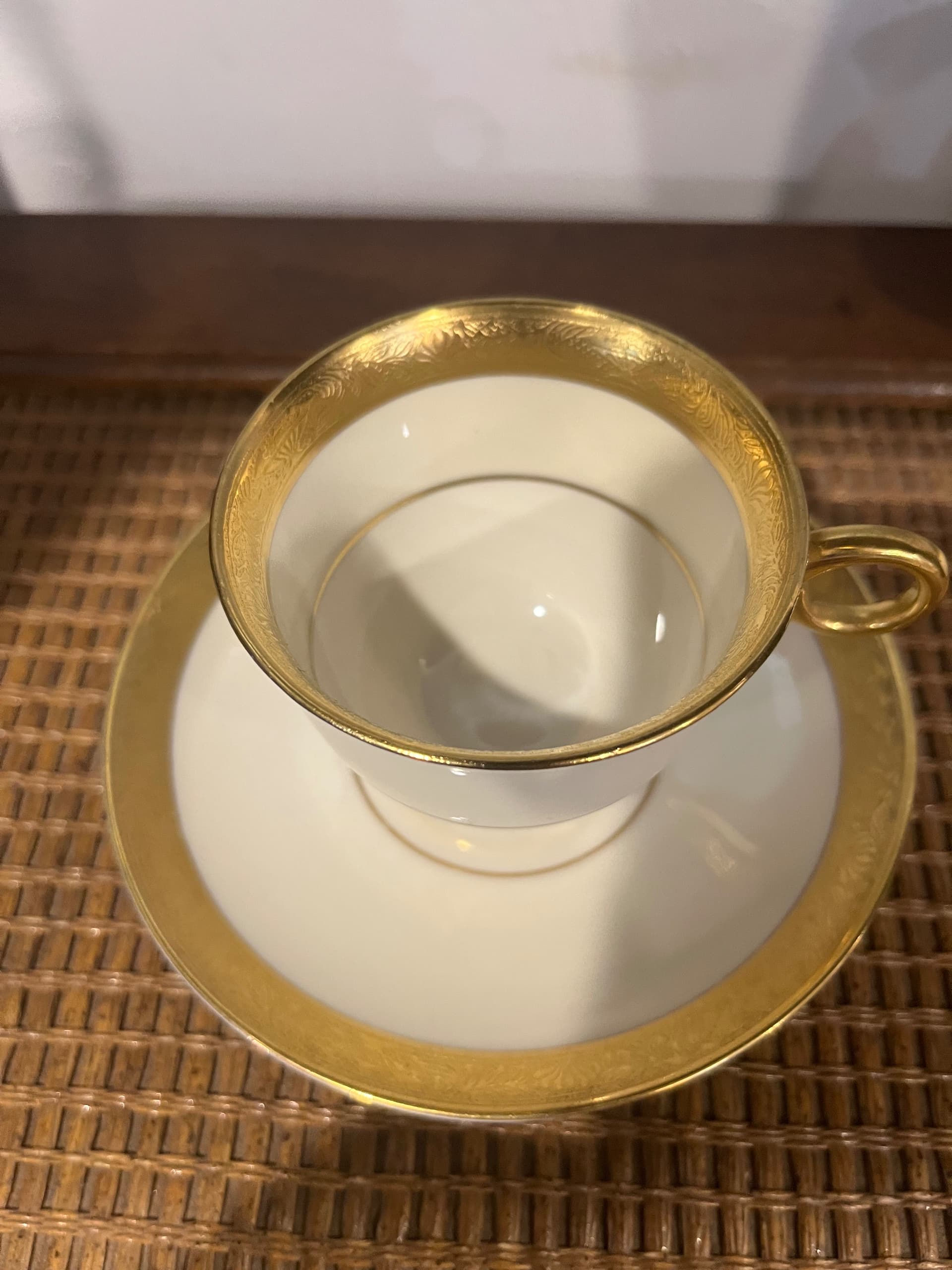 Theodore Haviland New York Demitasse Cup Saucer Aledia Pattern Heavy Gold Band Made in America Antique - Regular - Thumbnail 3