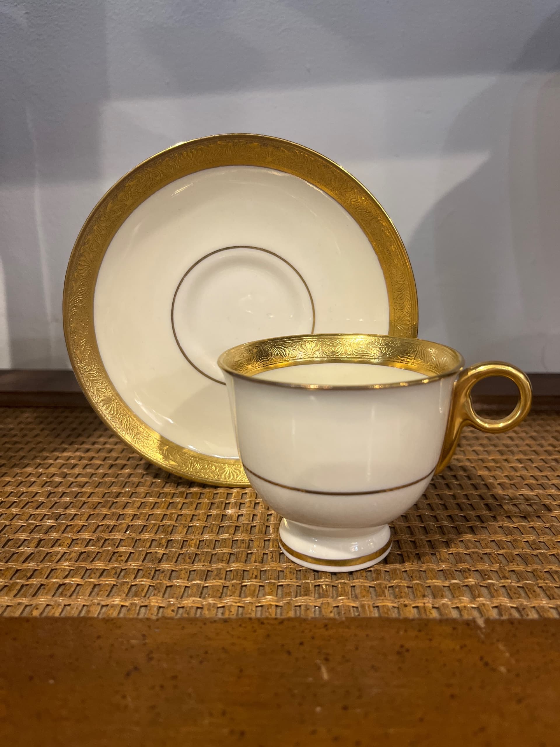 Theodore Haviland New York Demitasse Cup Saucer Aledia Pattern Heavy Gold Band Made in America Antique - Regular - Thumbnail 7