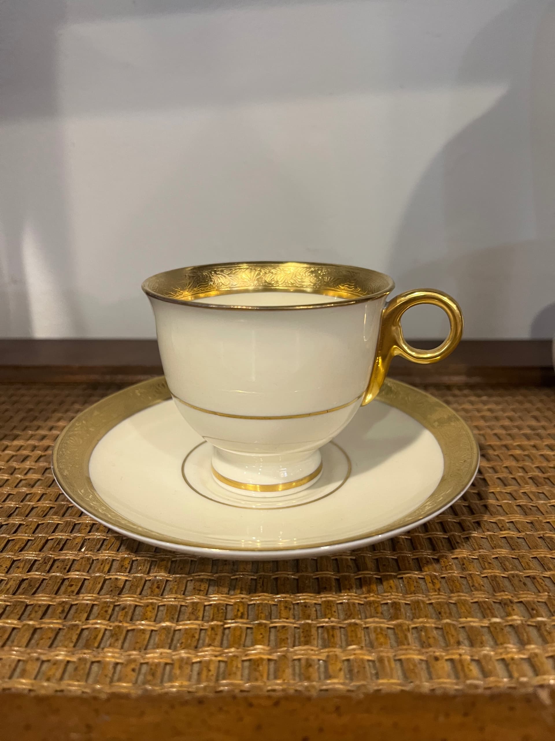 Theodore Haviland New York Demitasse Cup Saucer Aledia Pattern Heavy Gold Band Made in America Antique - Regular - Thumbnail 6