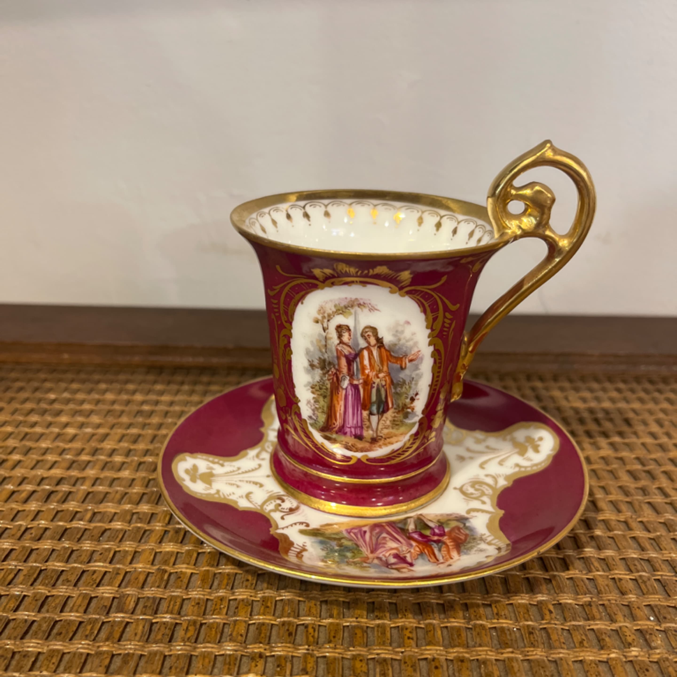 Antique German porcelain demitasse cup and saucer set - Regular