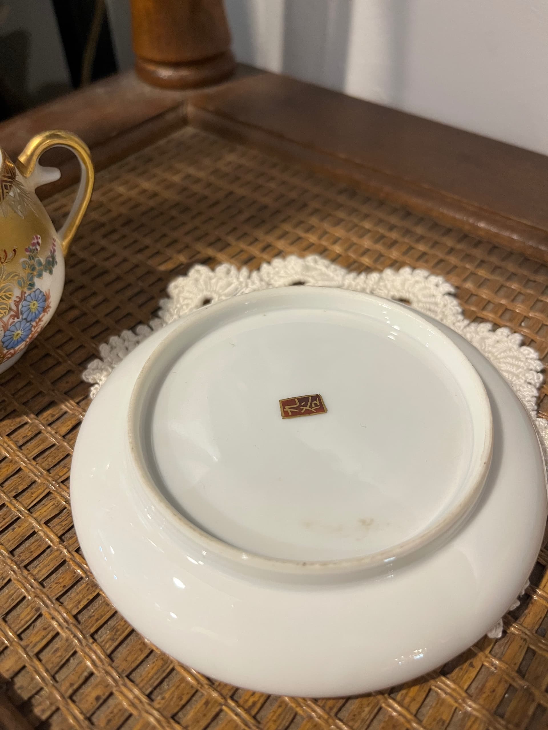 Kutani Porcelain Demitasse Cup & Saucer Heavy Gold Chrysanthemum Bird Meiji/Showa Japanese - Regular - Thumbnail 7