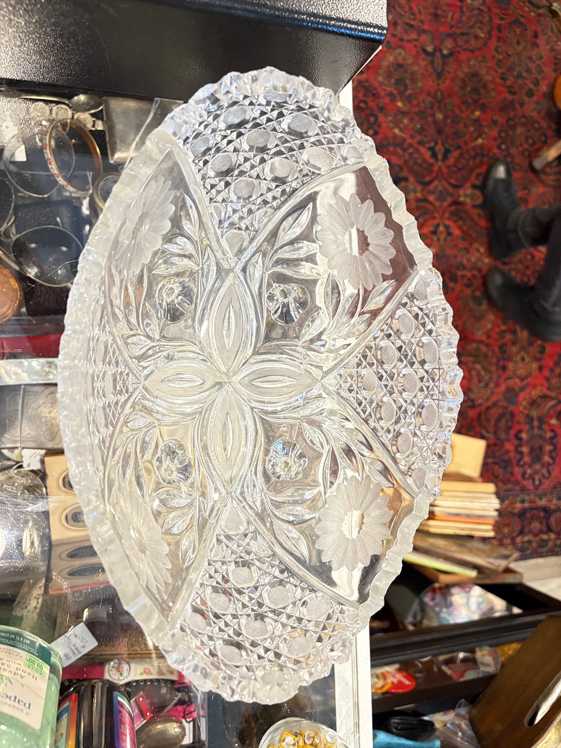 American Brilliant Period Cut Crystal Bowl — 11” Footed, Daisy Engraving, c. 1890–1915 - Regular - Thumbnail 4