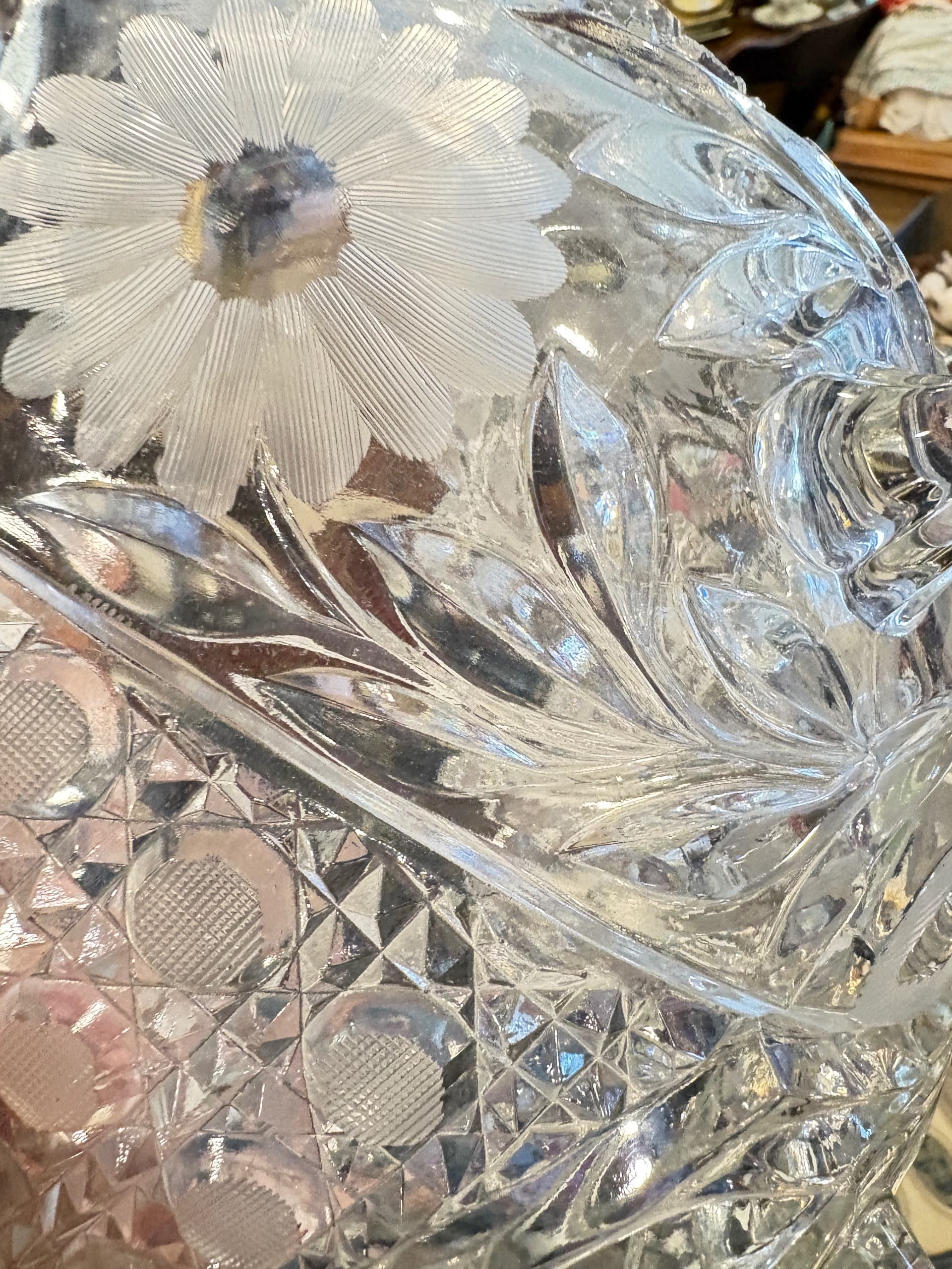 American Brilliant Period Cut Crystal Bowl — 11” Footed, Daisy Engraving, c. 1890–1915 - Regular - Thumbnail 6