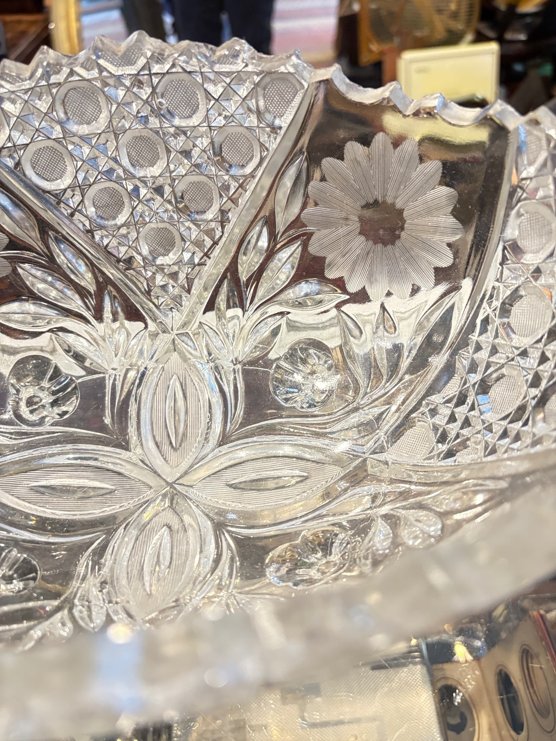 American Brilliant Period Cut Crystal Bowl — 11” Footed, Daisy Engraving, c. 1890–1915 - Regular - Thumbnail 3