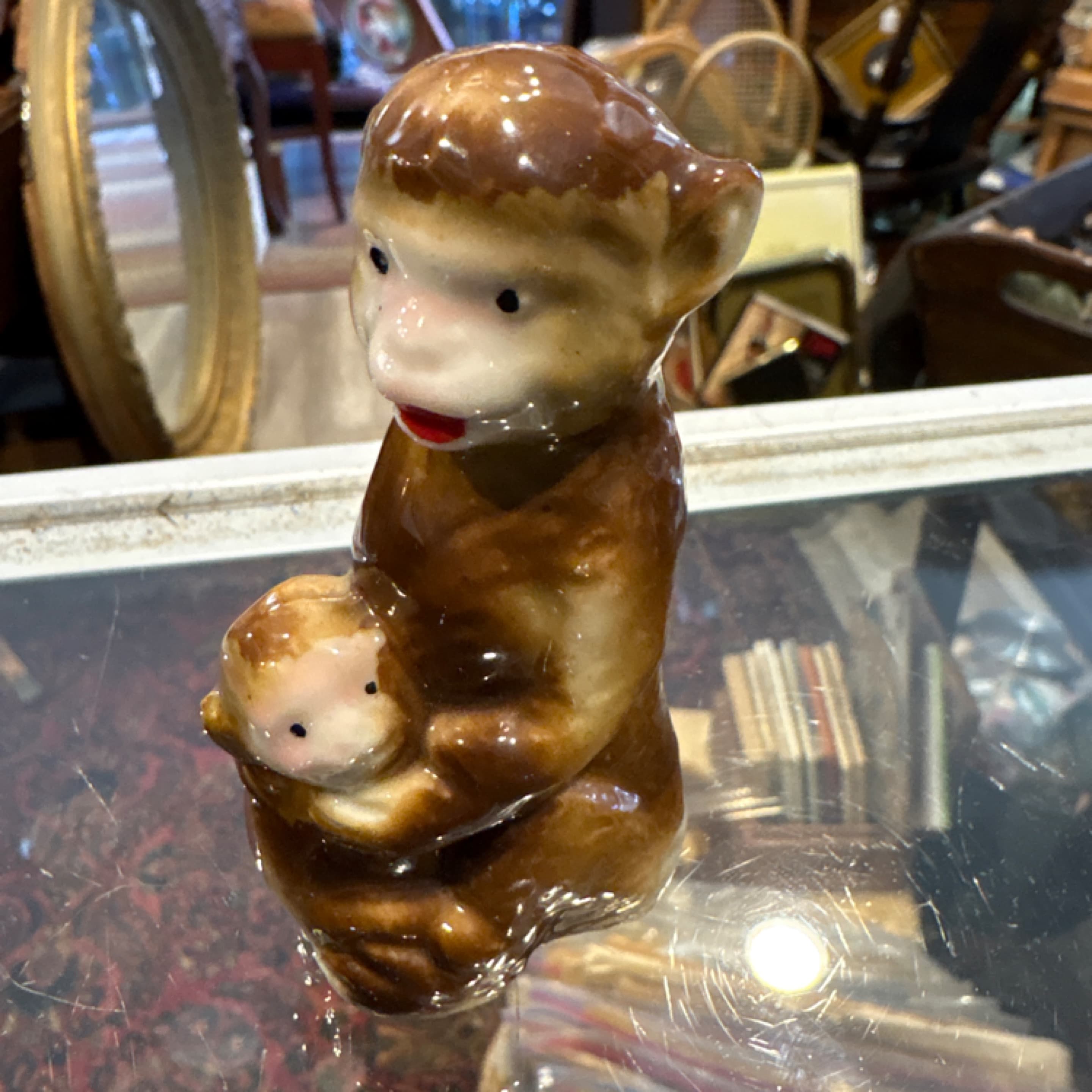 Vintage Ceramic Monkey & Baby Figurine | Mid-Century Japan | 1950s Novelty Porcelain - Regular