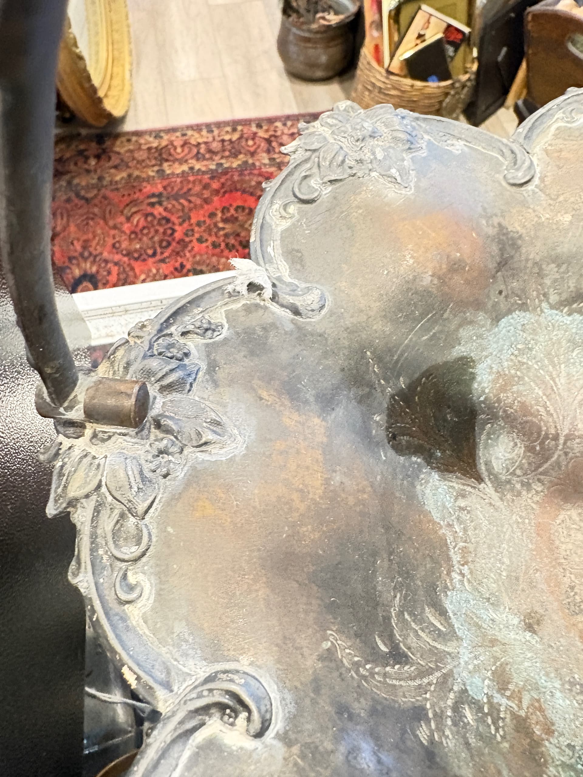 Victorian Silverplate Bride’s Basket with Ornate Pierced Handle - Regular - Thumbnail 8