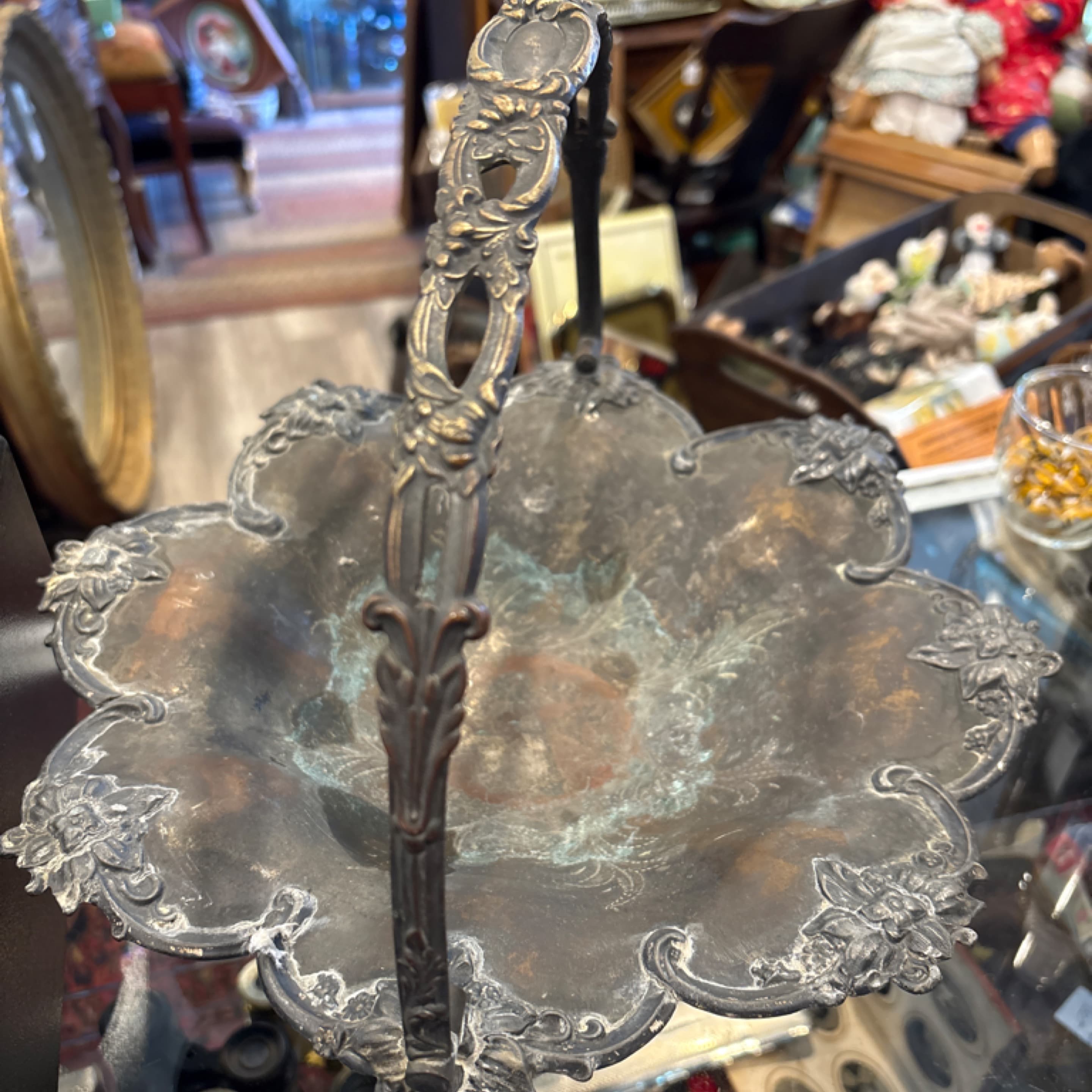 Victorian Silverplate Bride’s Basket with Ornate Pierced Handle - Regular