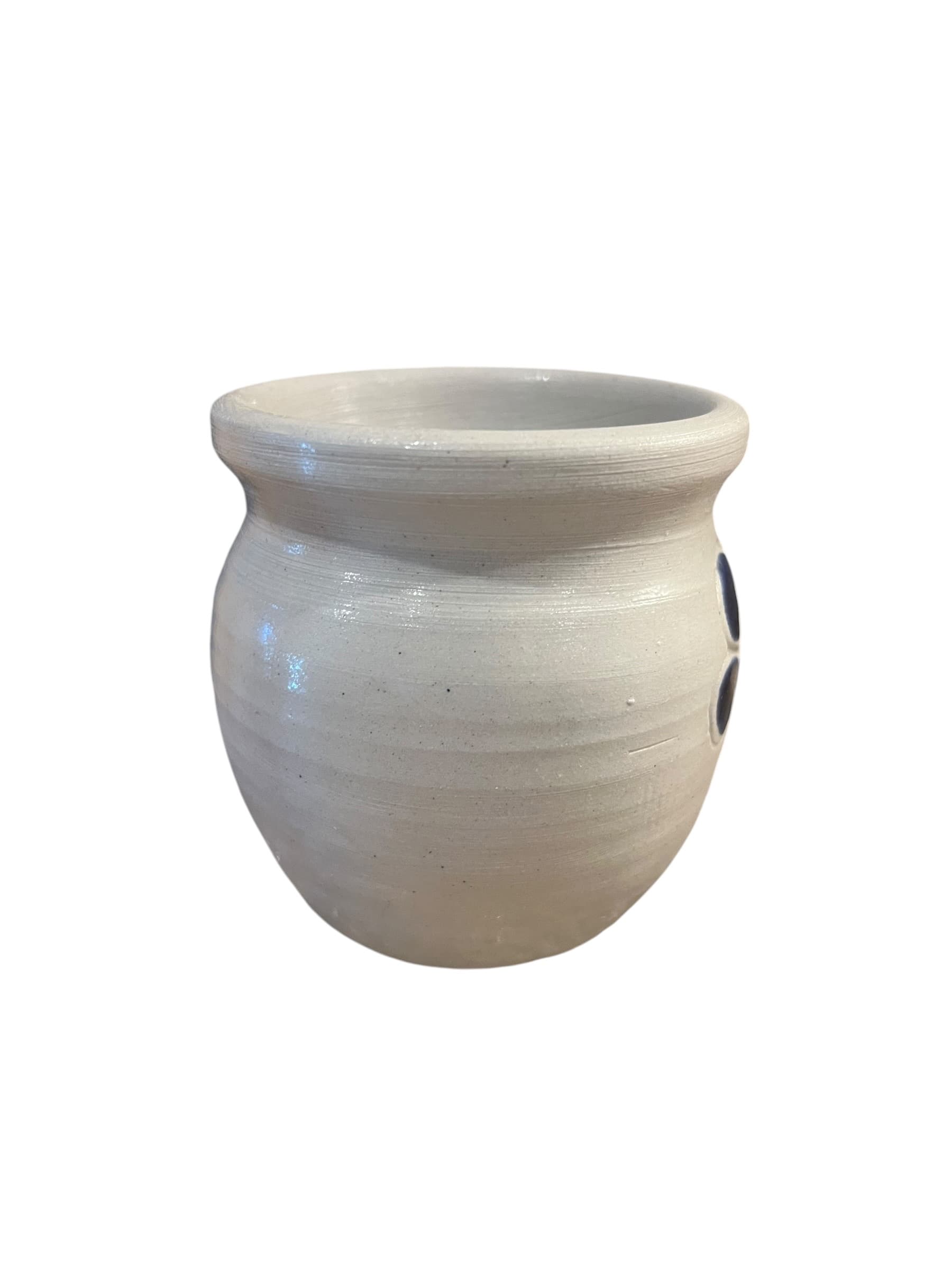 Vintage Williamsburg Pottery Small Jar | Gray Salt Glaze Cobalt Blue Flower Motif | 3” Virginia Stoneware - Regular - Thumbnail 6