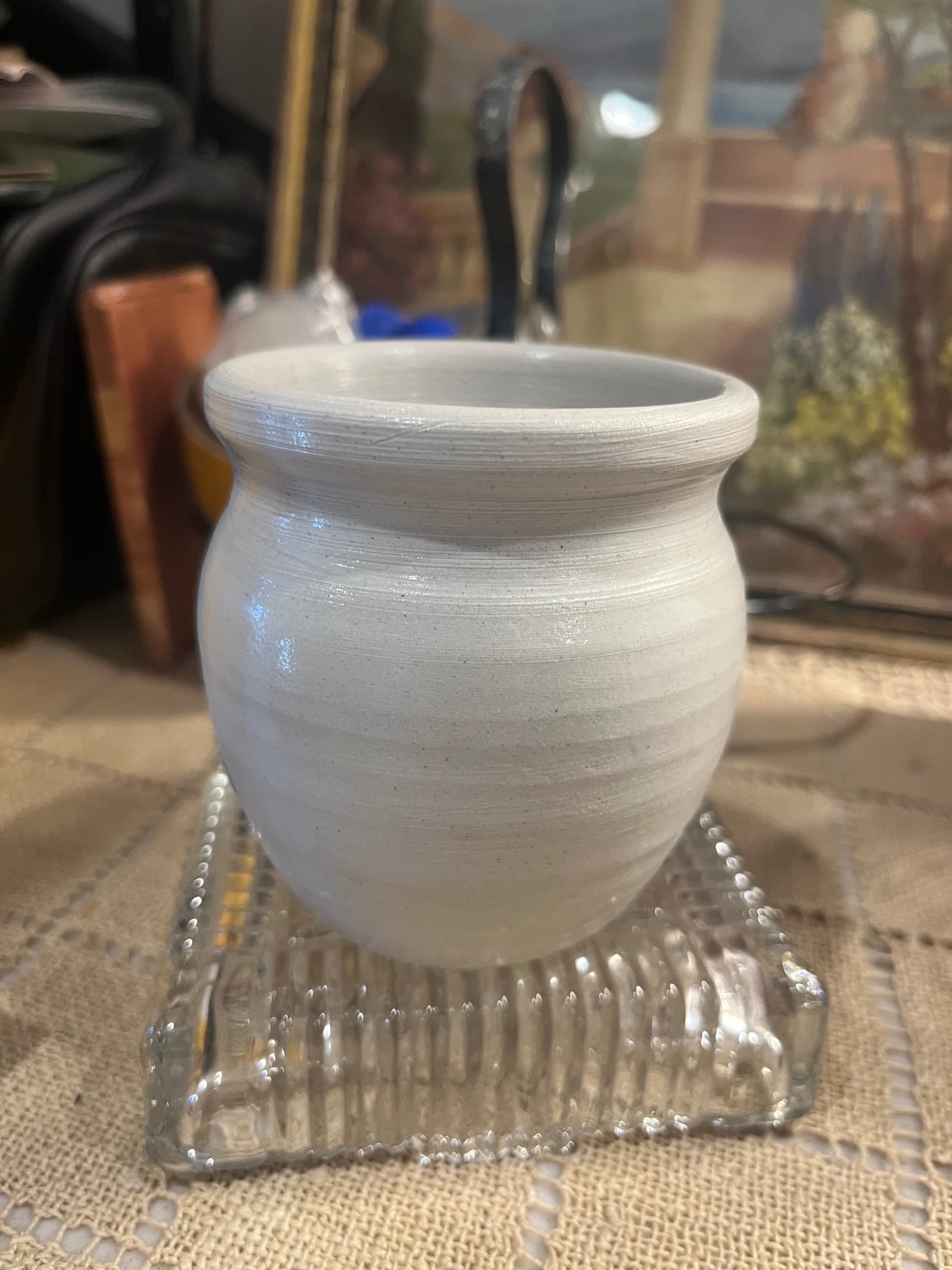Vintage Williamsburg Pottery Small Jar | Gray Salt Glaze Cobalt Blue Flower Motif | 3” Virginia Stoneware - Regular - Thumbnail 2