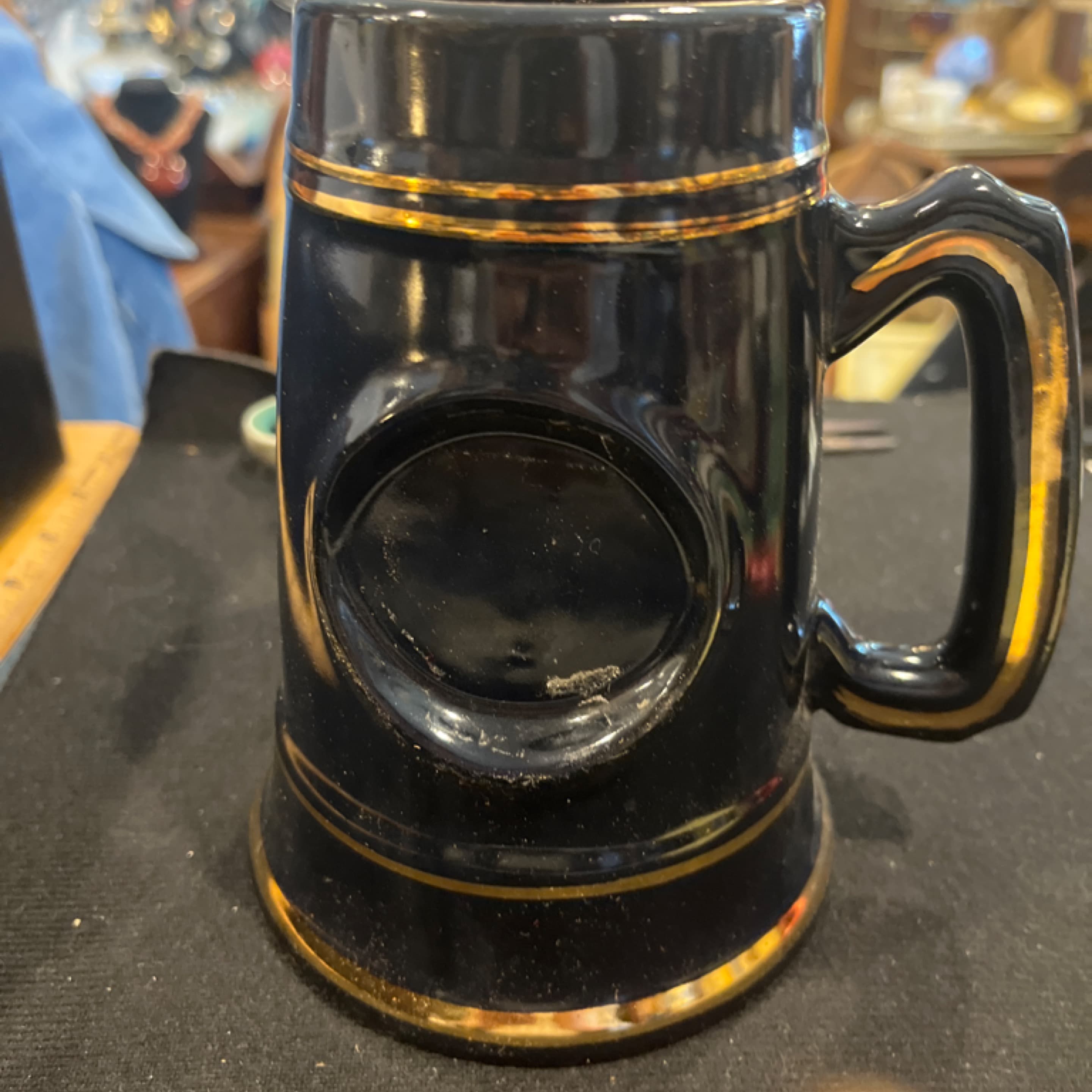 Vintage Ceramic Stein Navy With Gold Trim 941 - Regular