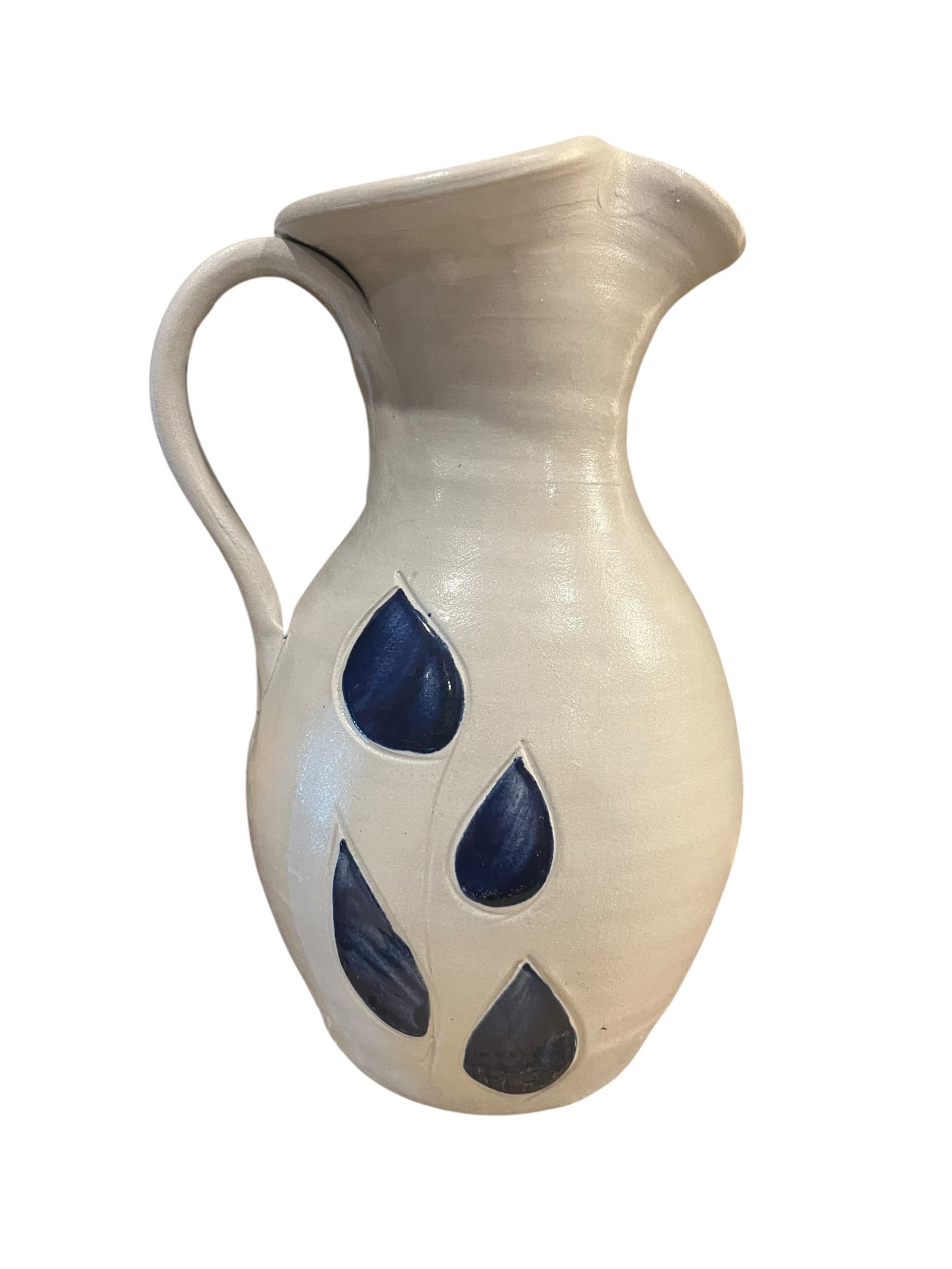 Williamsburg Pottery Salt Glaze Pitcher Gray Cobalt Blue Teardrop Raindrop Design Virginia Stoneware Vintage - Regular - Thumbnail 2