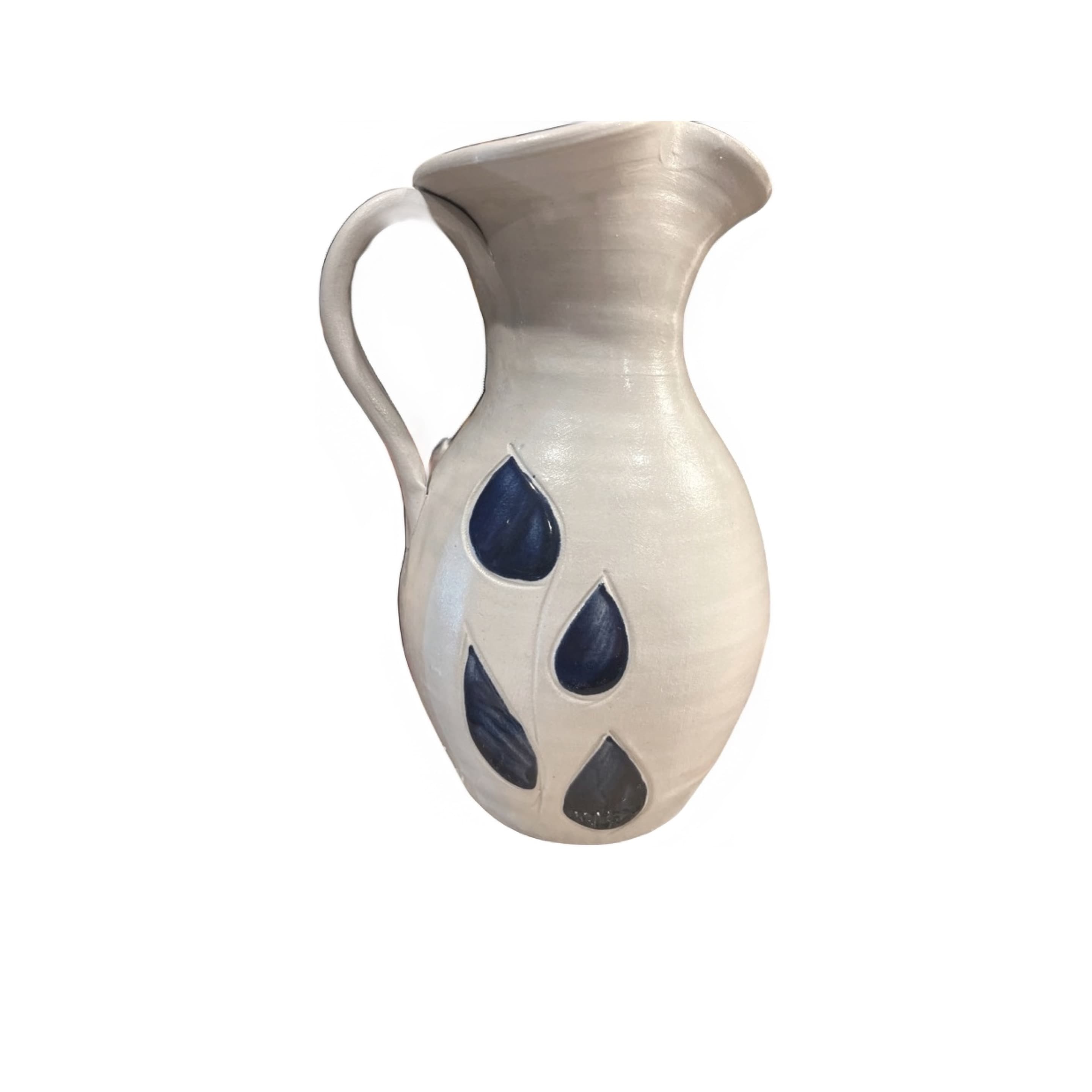 Williamsburg Pottery Salt Glaze Pitcher Gray Cobalt Blue Teardrop Raindrop Design Virginia Stoneware Vintage - Regular