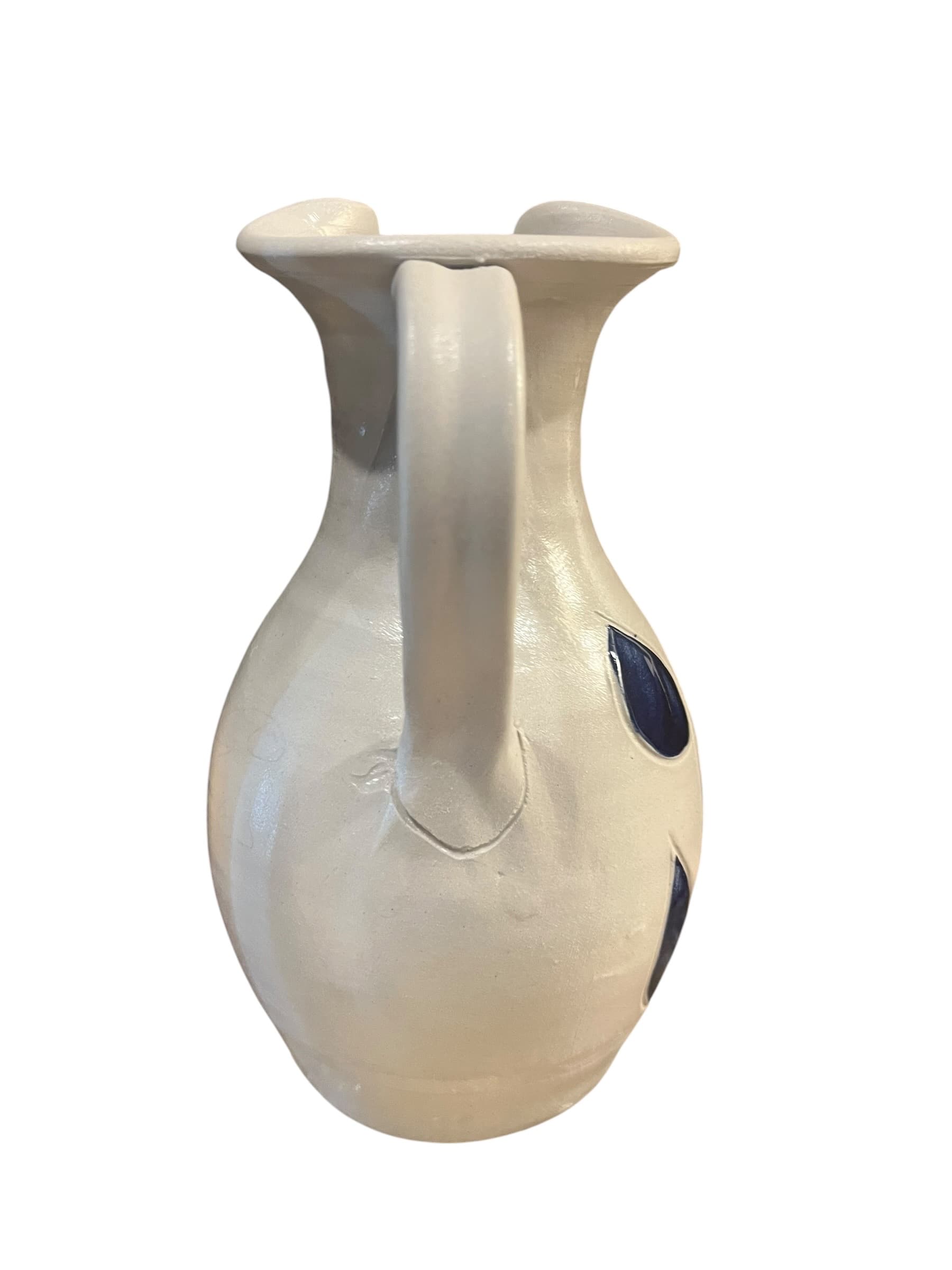 Williamsburg Pottery Salt Glaze Pitcher Gray Cobalt Blue Teardrop Raindrop Design Virginia Stoneware Vintage - Regular - Thumbnail 3