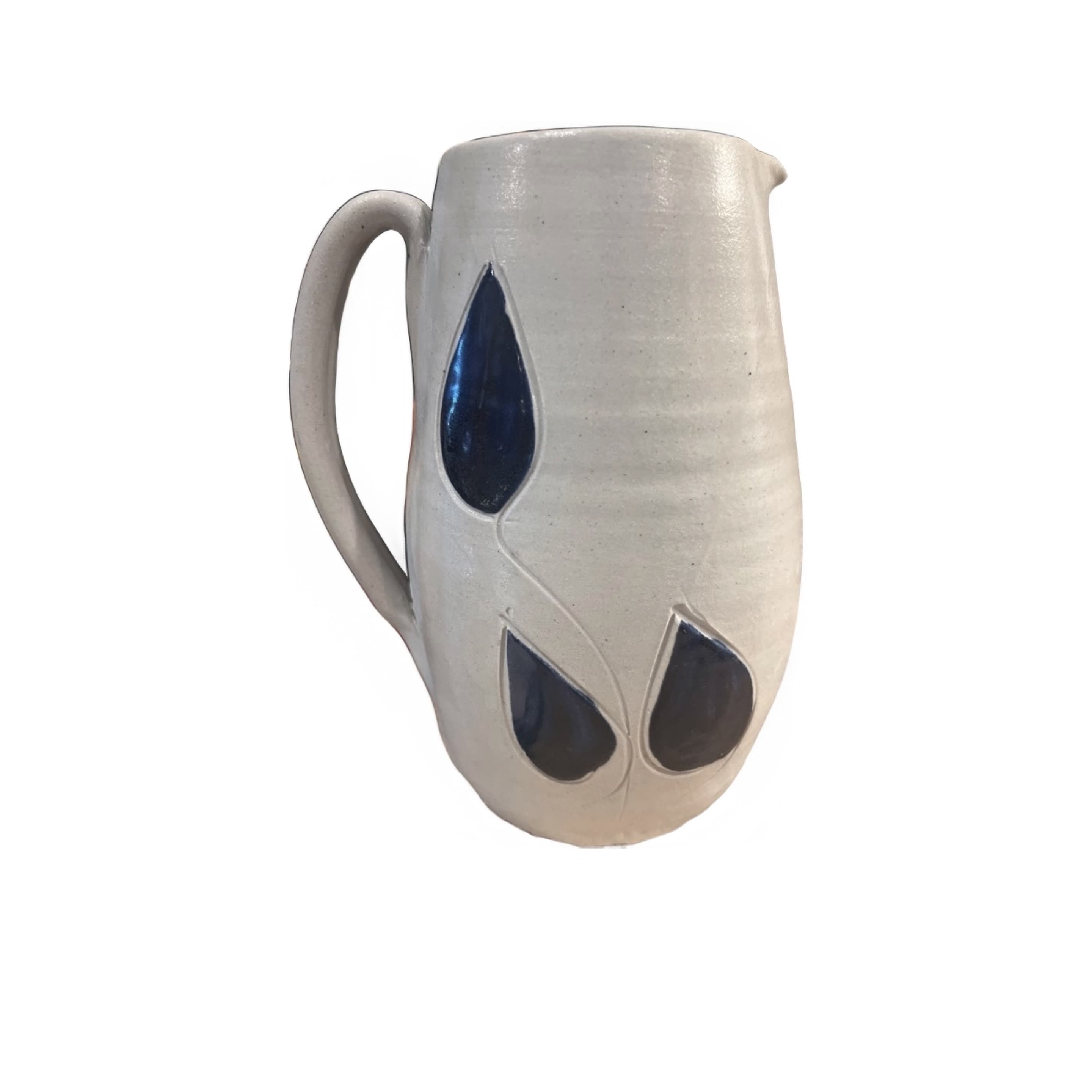 Vintage Williamsburg Pottery Pitcher | Salt Glaze Gray & Cobalt Blue Tulip Design | 6.75” Virginia Stoneware - Regular