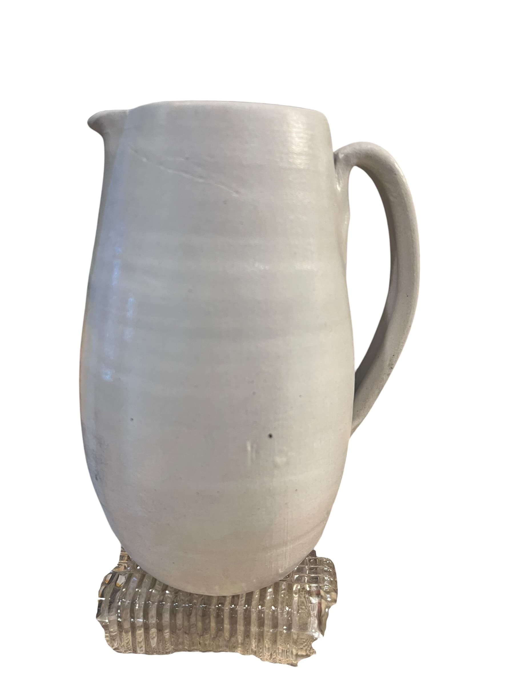 Vintage Williamsburg Pottery Pitcher | Salt Glaze Gray & Cobalt Blue Tulip Design | 6.75” Virginia Stoneware - Regular - Thumbnail 4