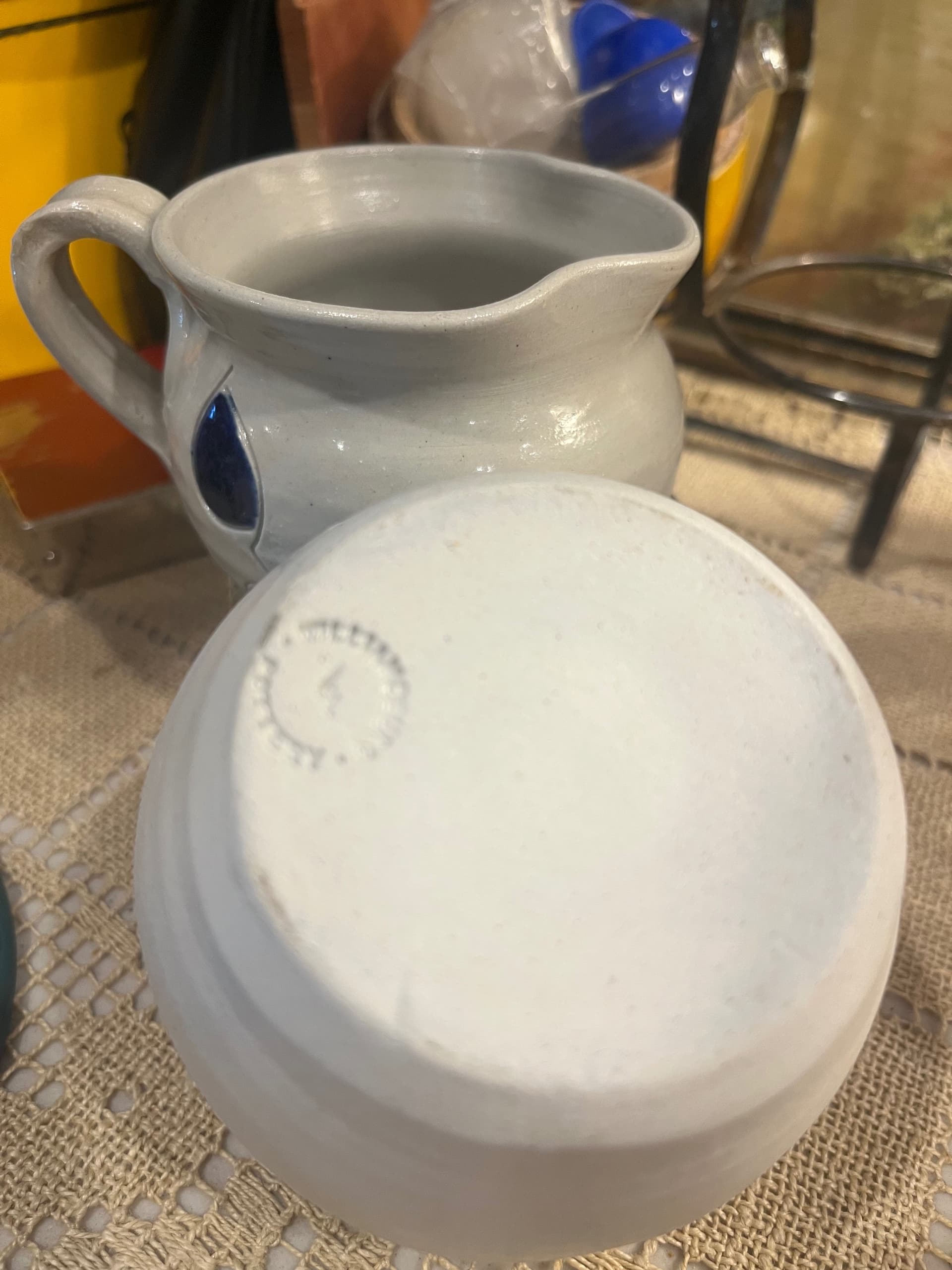 Vintage Williamsburg Pottery Creamer & Sugar Bowl Set | Gray Salt Glaze Cobalt Blue Teardrop | Virginia Stoneware - Regular - Thumbnail 6