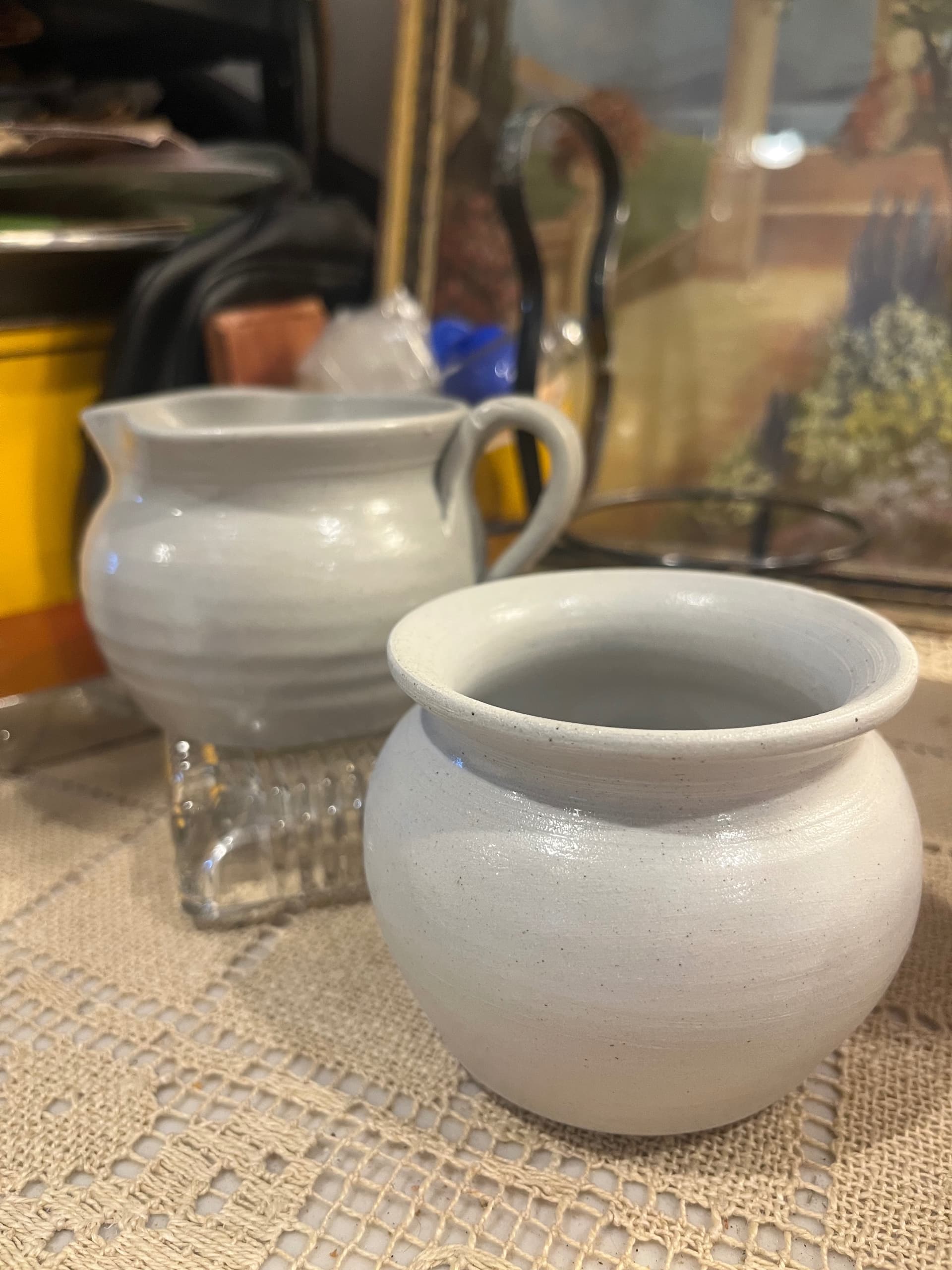 Vintage Williamsburg Pottery Creamer & Sugar Bowl Set | Gray Salt Glaze Cobalt Blue Teardrop | Virginia Stoneware - Regular - Thumbnail 4