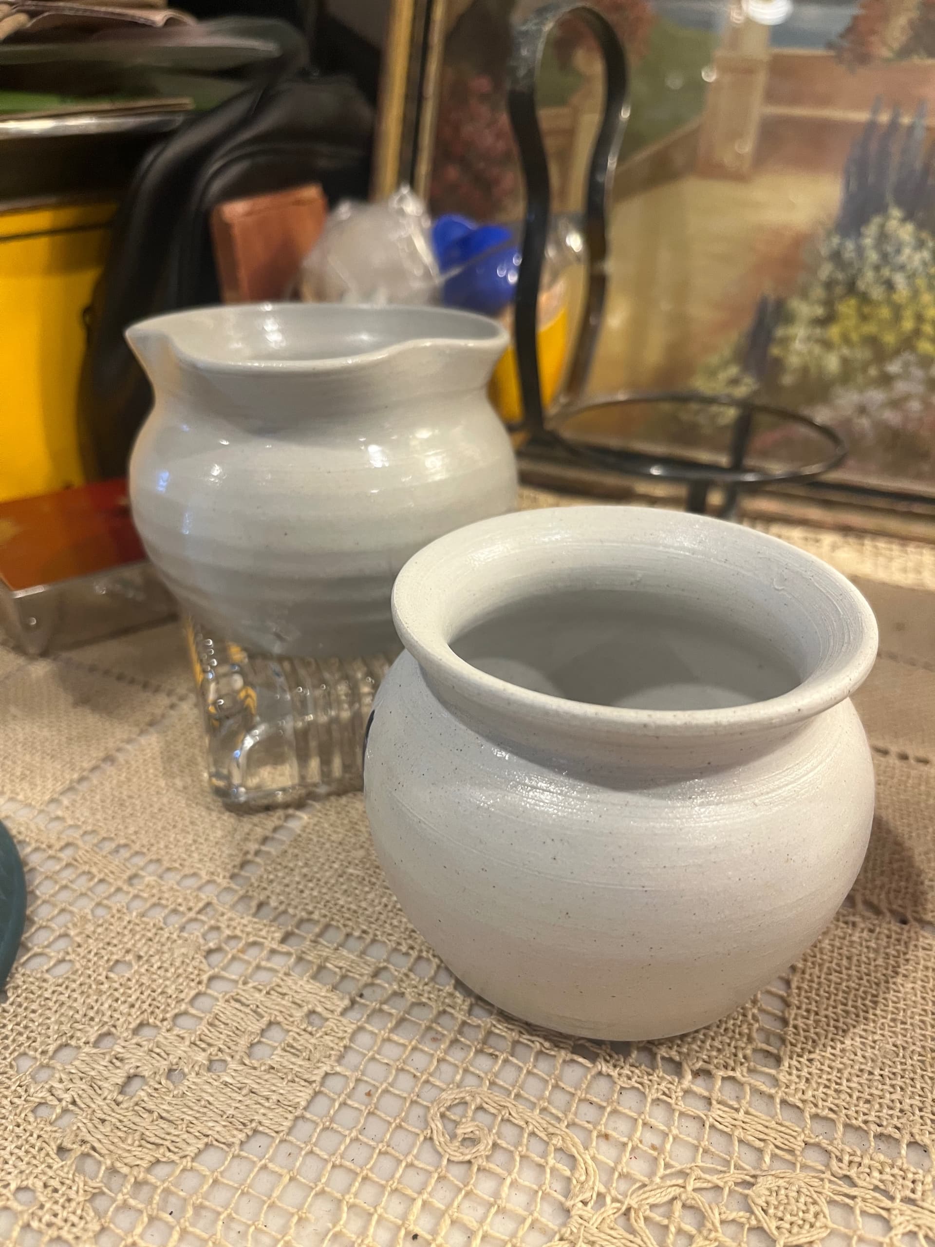Vintage Williamsburg Pottery Creamer & Sugar Bowl Set | Gray Salt Glaze Cobalt Blue Teardrop | Virginia Stoneware - Regular - Thumbnail 5