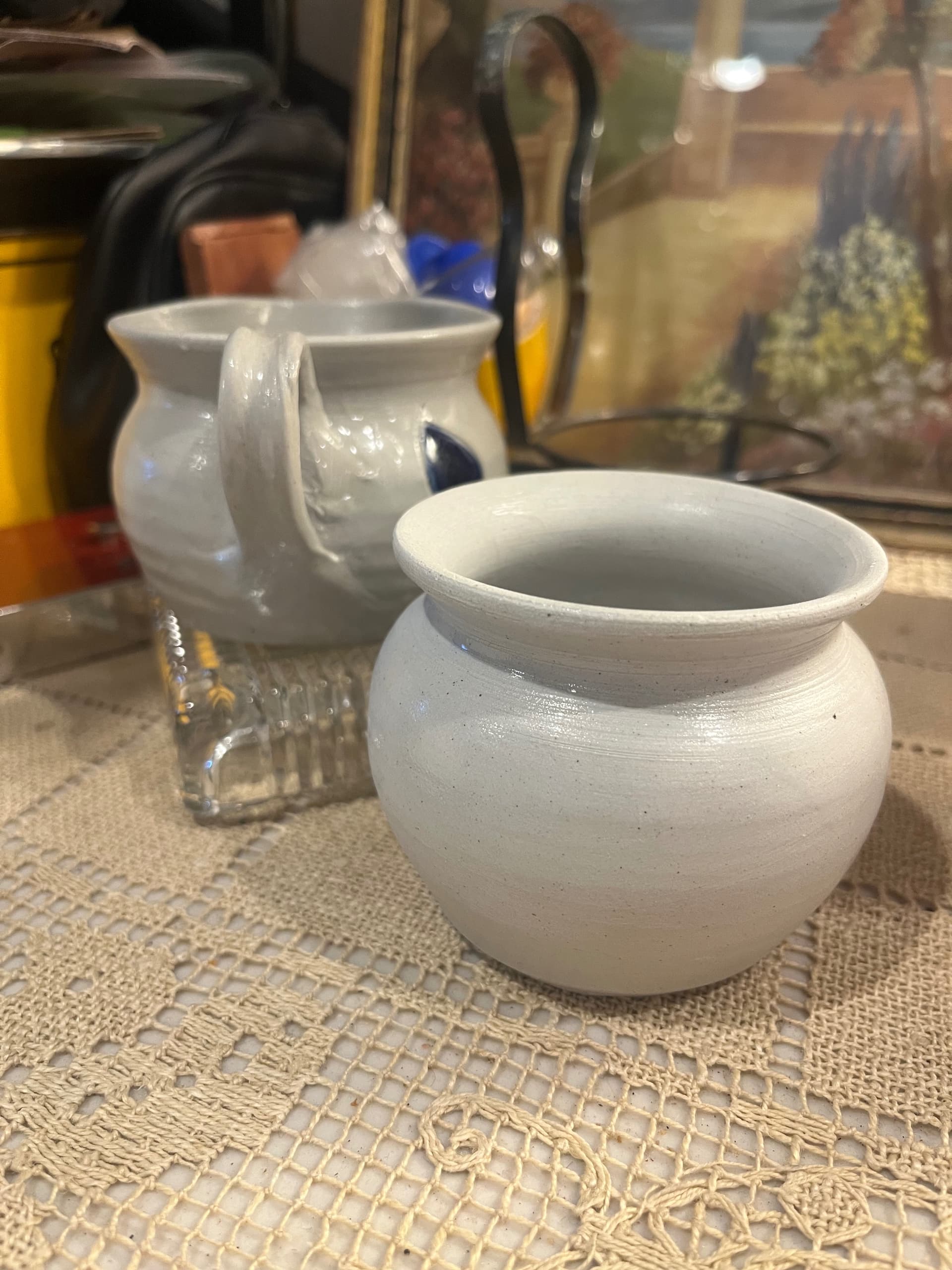 Vintage Williamsburg Pottery Creamer & Sugar Bowl Set | Gray Salt Glaze Cobalt Blue Teardrop | Virginia Stoneware - Regular - Thumbnail 3