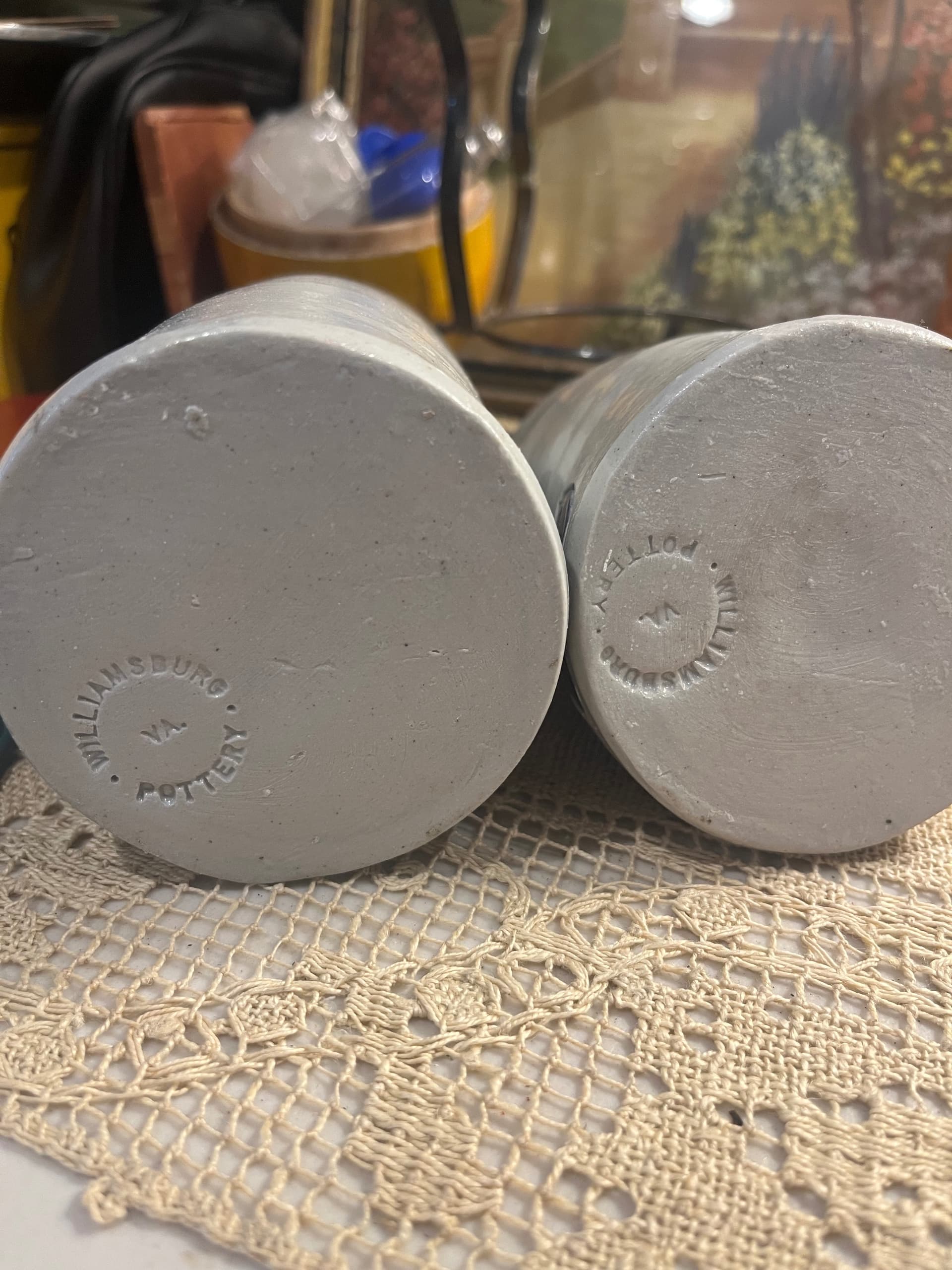 Vintage Williamsburg Pottery Candleholders | Pair Gray Salt Glaze Cobalt Blue Teardrop | 5” Virginia Stoneware - Regular - Thumbnail 7