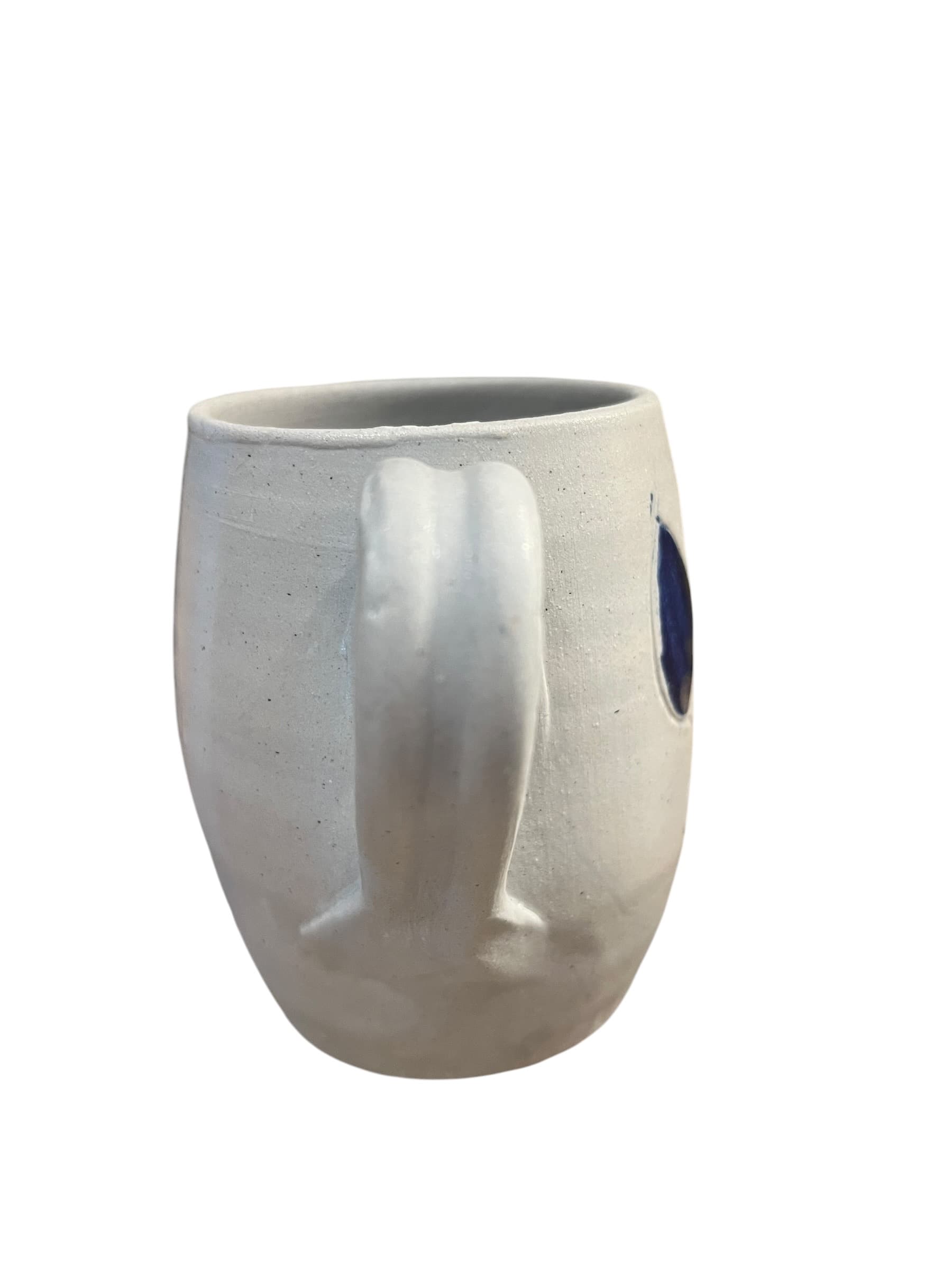Vintage Williamsburg Pottery Small Mug | Gray Salt Glaze Cobalt Blue Teardrop Leaf | 3” Virginia Stoneware - Regular - Thumbnail 3