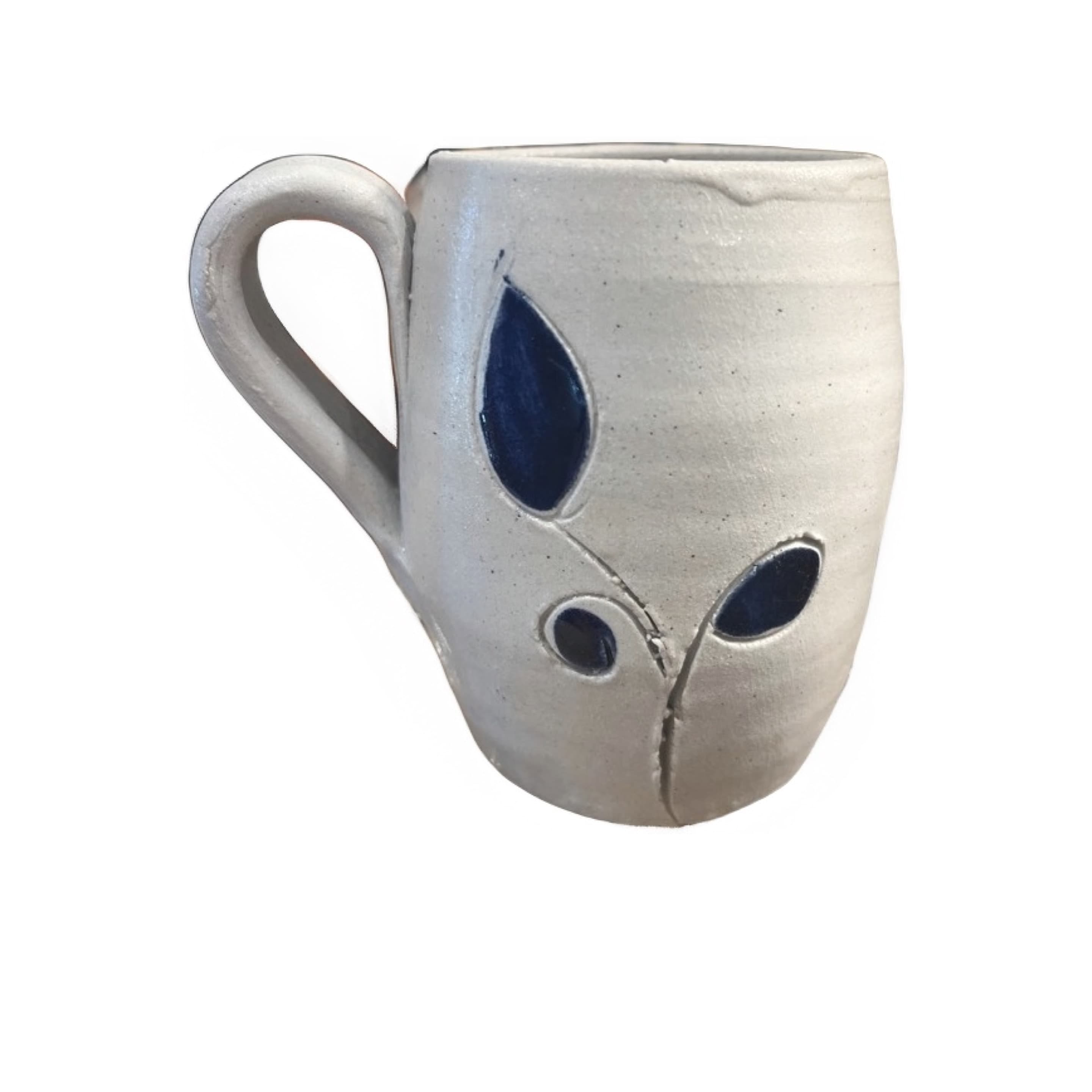 Vintage Williamsburg Pottery Small Mug | Gray Salt Glaze Cobalt Blue Teardrop Leaf | 3” Virginia Stoneware - Regular