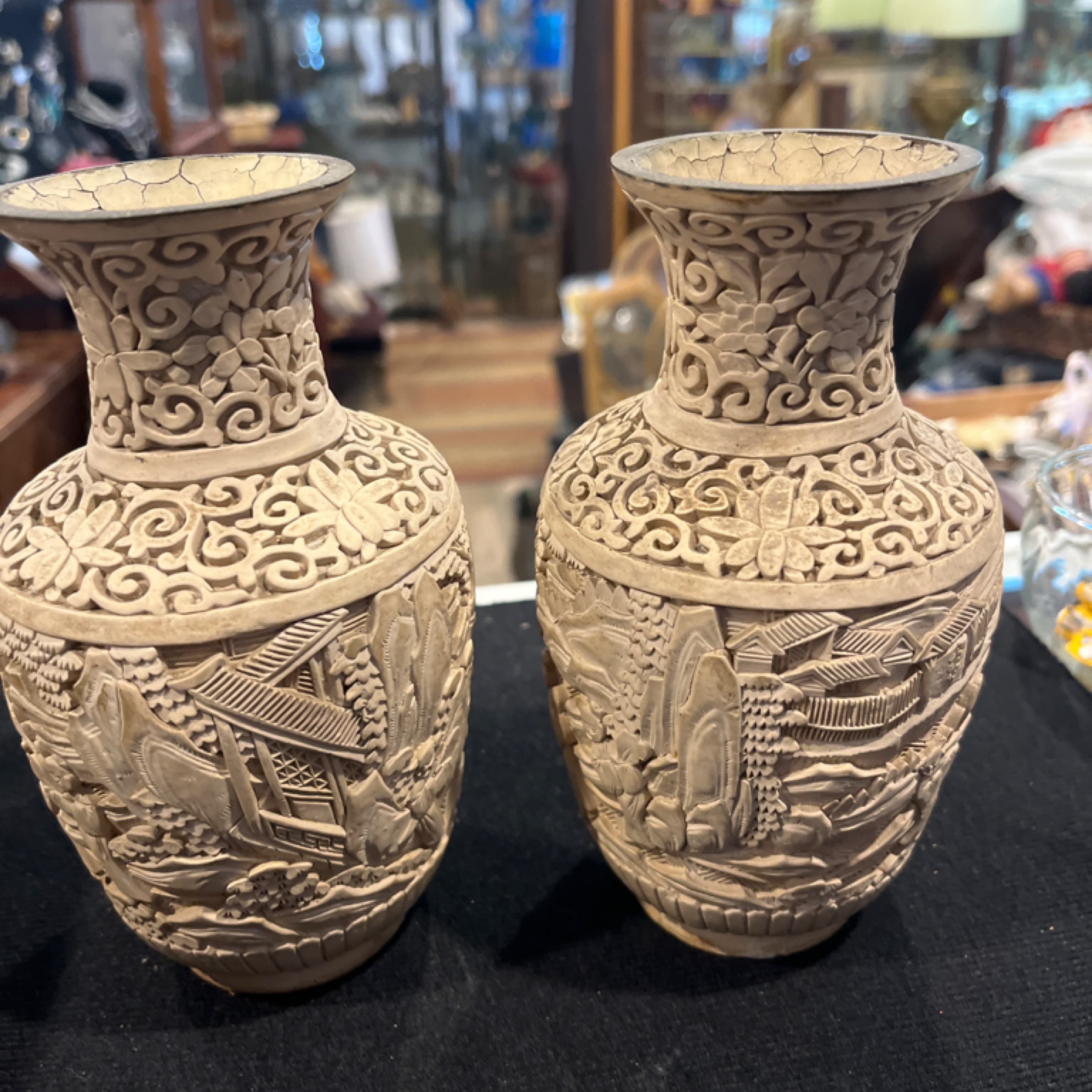 Pair Of White Cinnabar Vases 941 - Regular