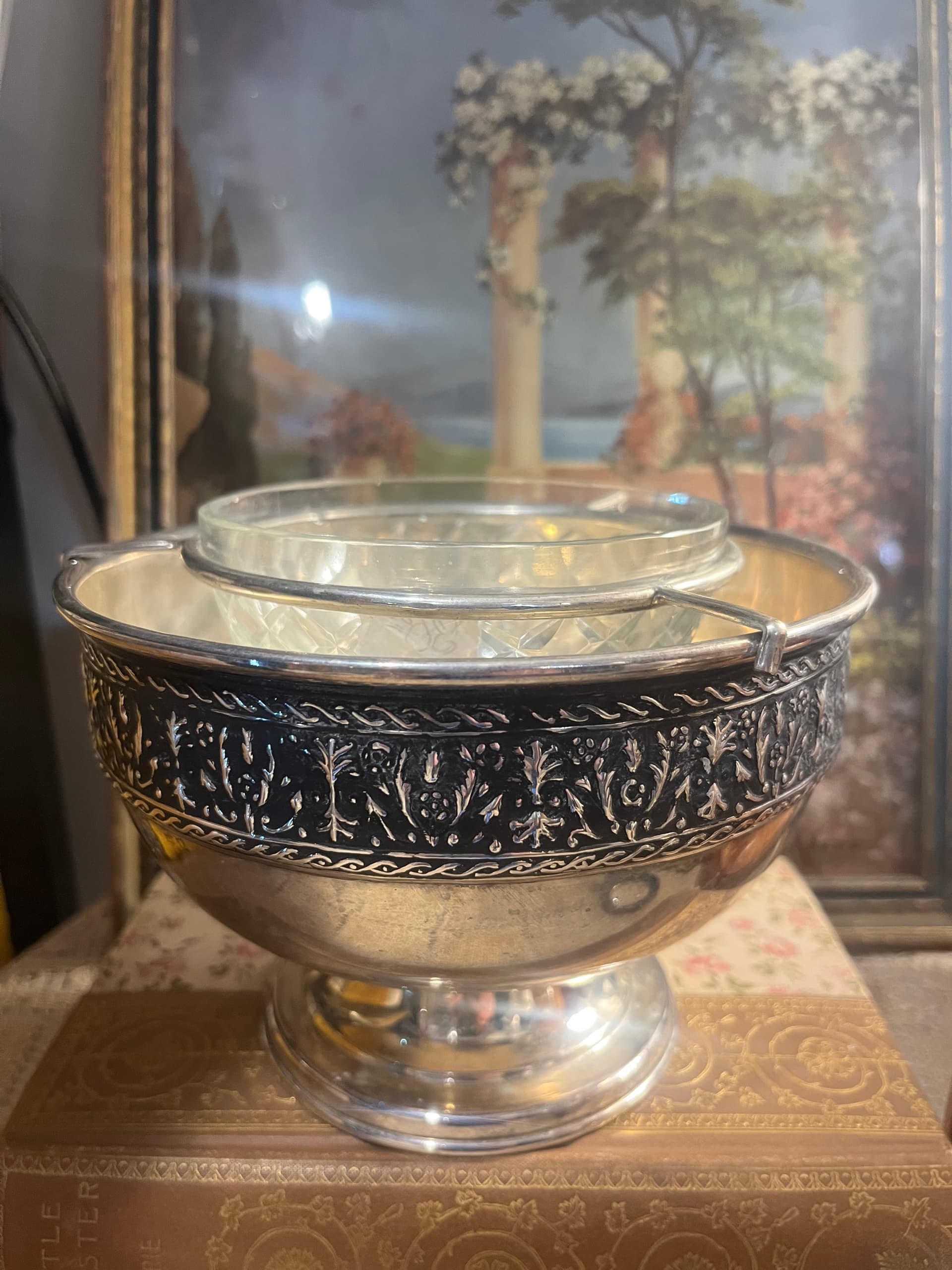 Antique Silver-Plated Caviar Server with Cut Glass Liner | Edwardian Entertaining | Footed Bowl with Removable Insert - Regular - Thumbnail 2