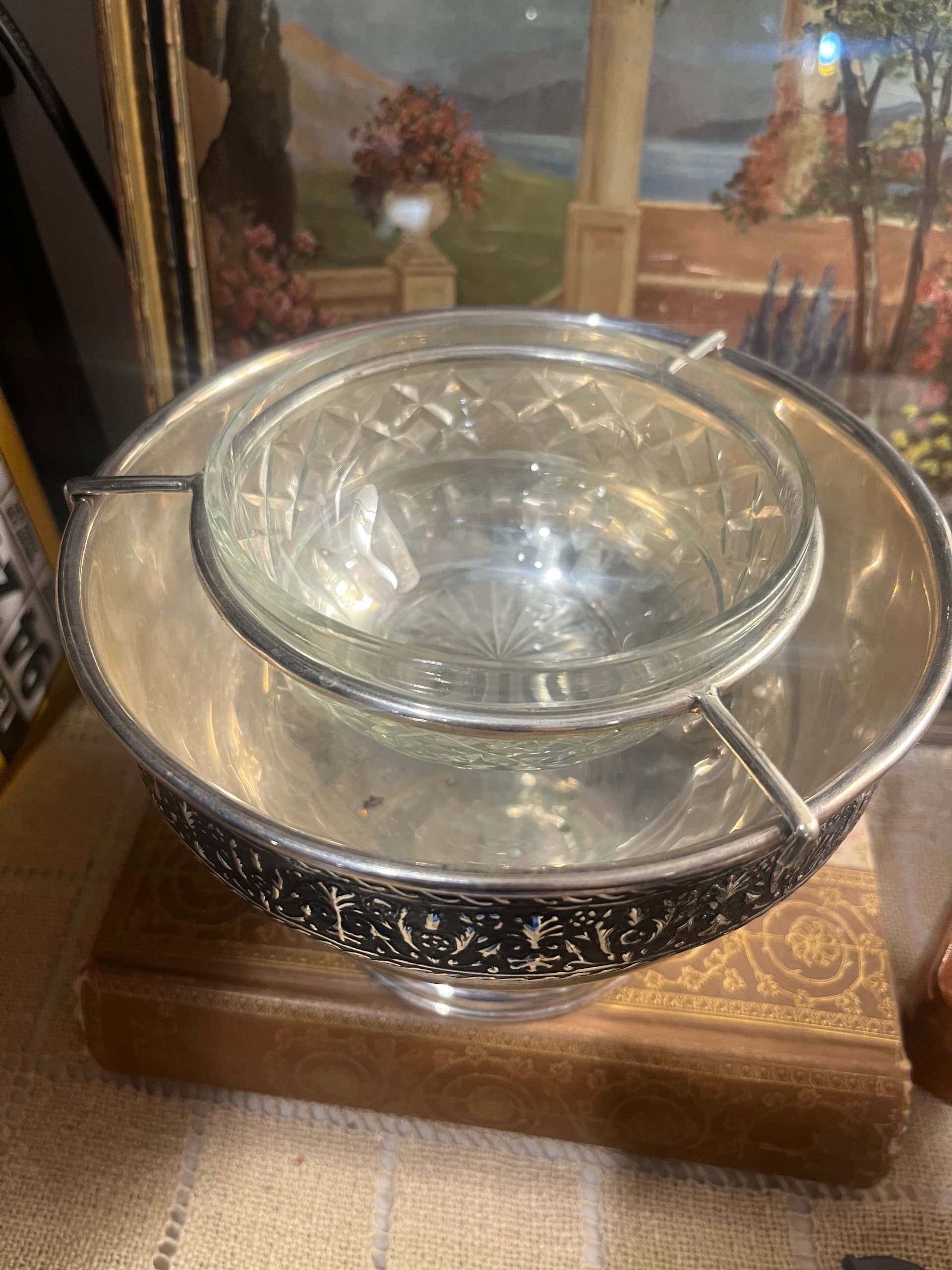 Antique Silver-Plated Caviar Server with Cut Glass Liner | Edwardian Entertaining | Footed Bowl with Removable Insert - Regular - Thumbnail 3