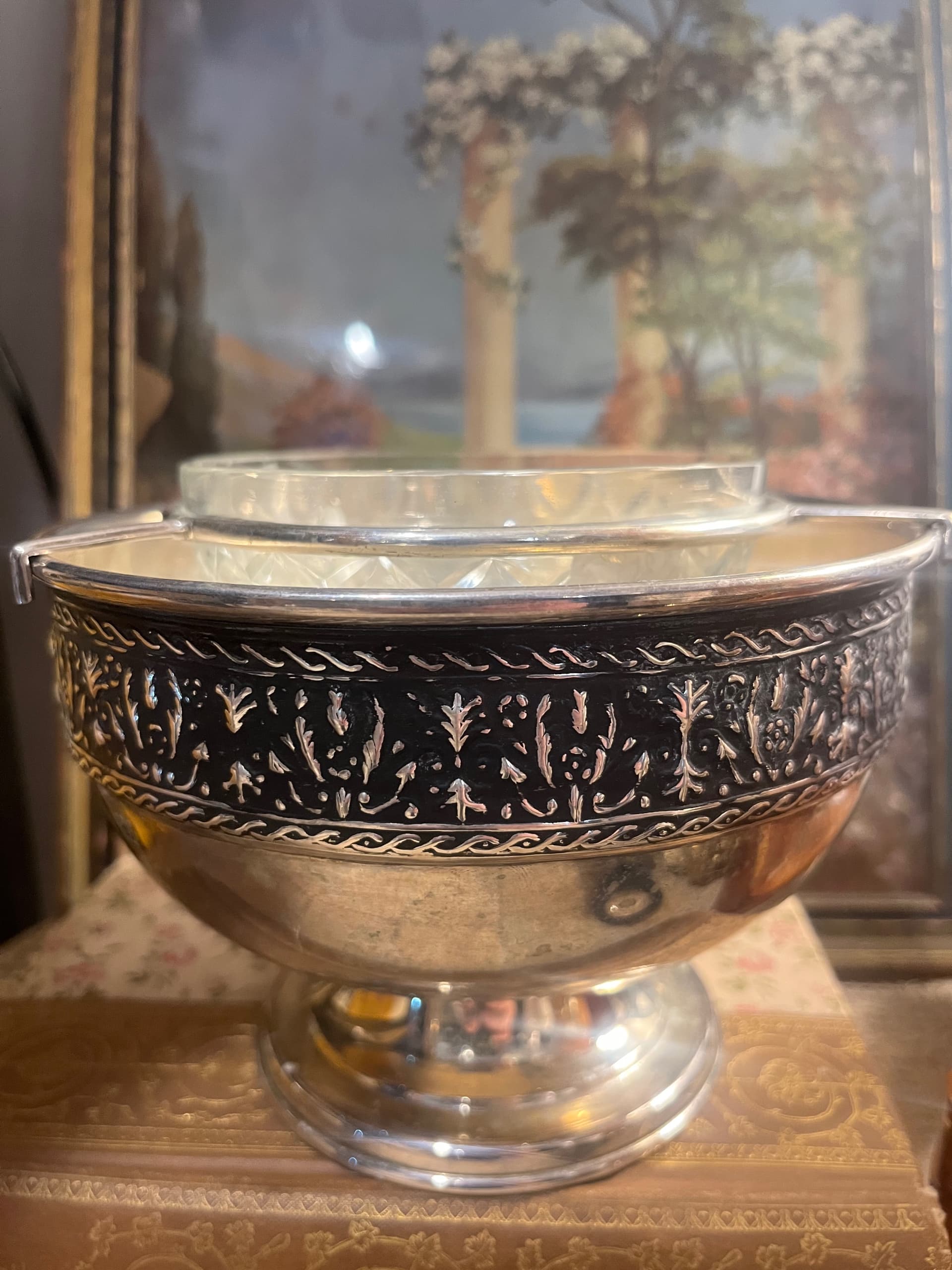 Antique Silver-Plated Caviar Server with Cut Glass Liner | Edwardian Entertaining | Footed Bowl with Removable Insert - Regular - Thumbnail 5