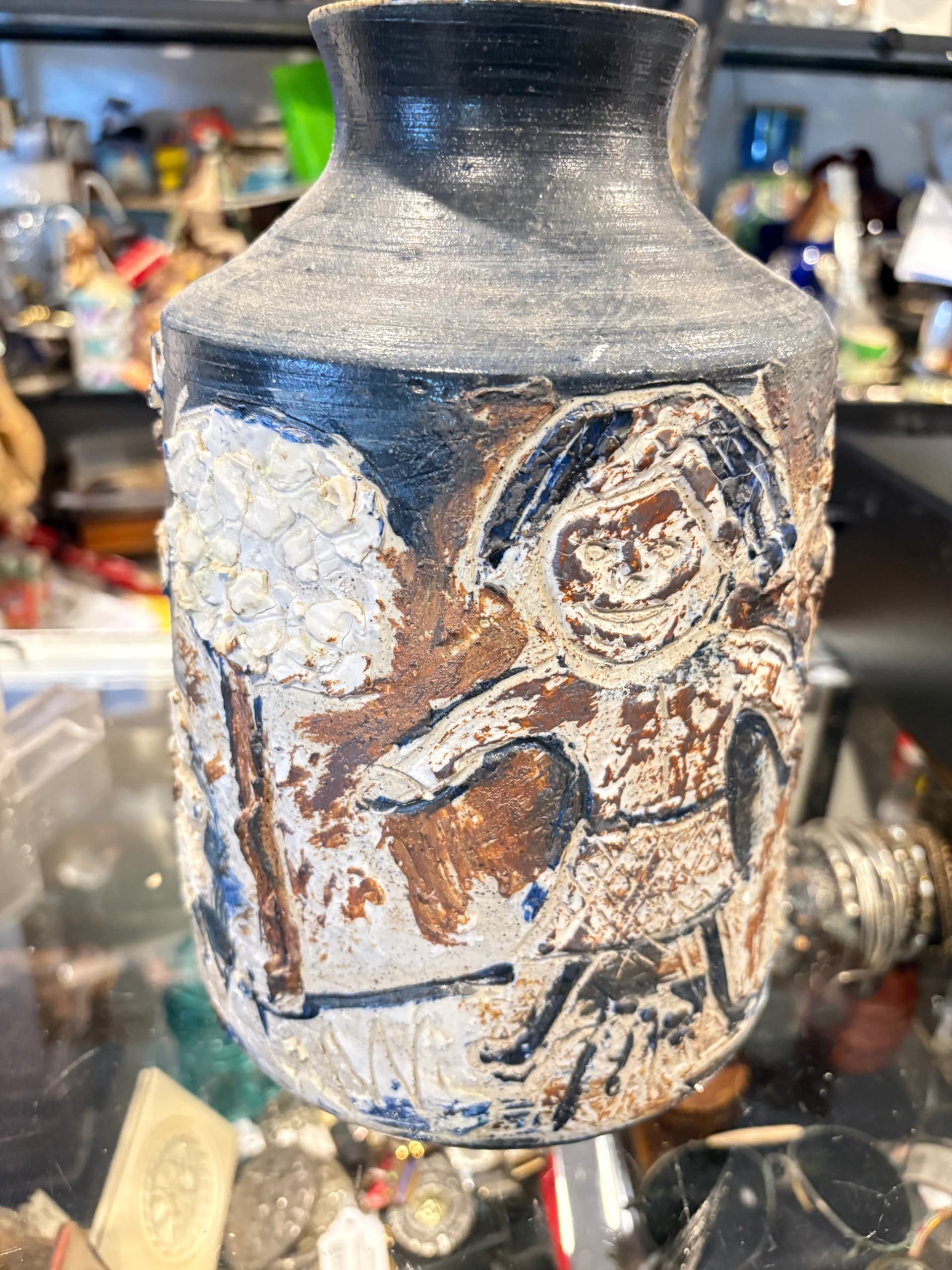 Mid-Century Danish Studio Art Pottery Vase — Signed — Sgraffito Knight, Tree & Sun Motifs — c. 1960s–70s - Regular - Thumbnail 5