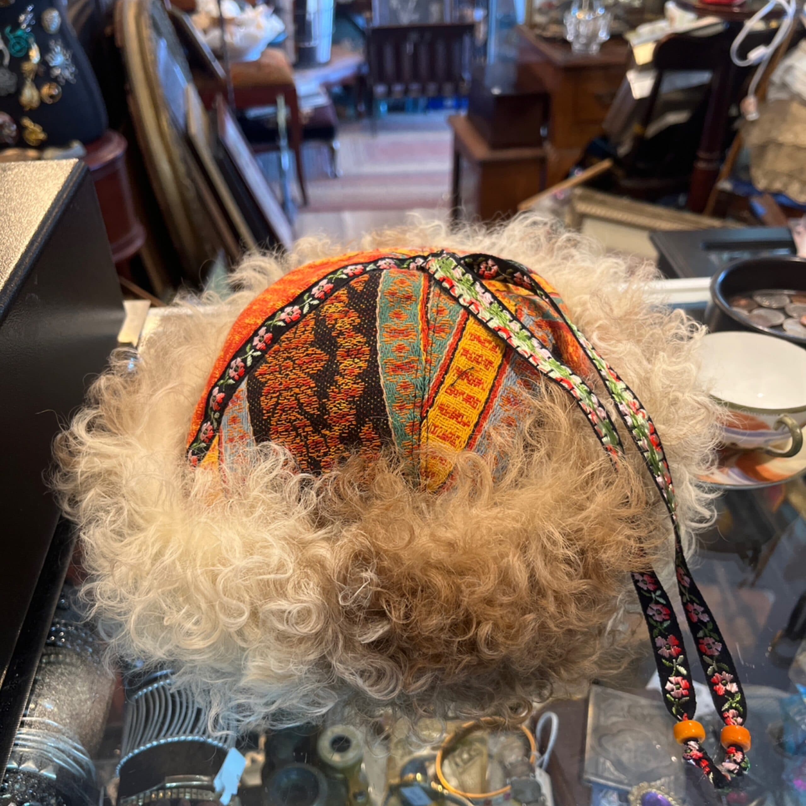 Brocade Handcrafted Hat with Natural Lamb (1268) - Regular - Thumbnail 8