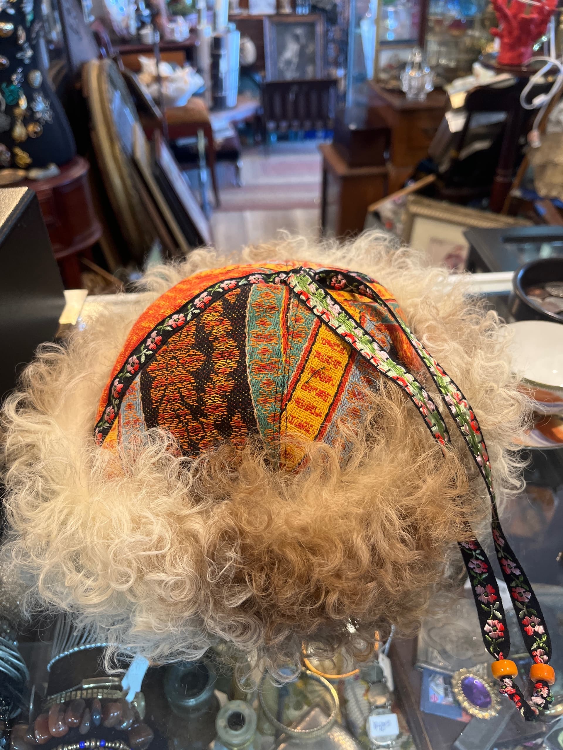 Brocade Handcrafted Hat with Natural Lamb (1268) - Regular - Thumbnail 4
