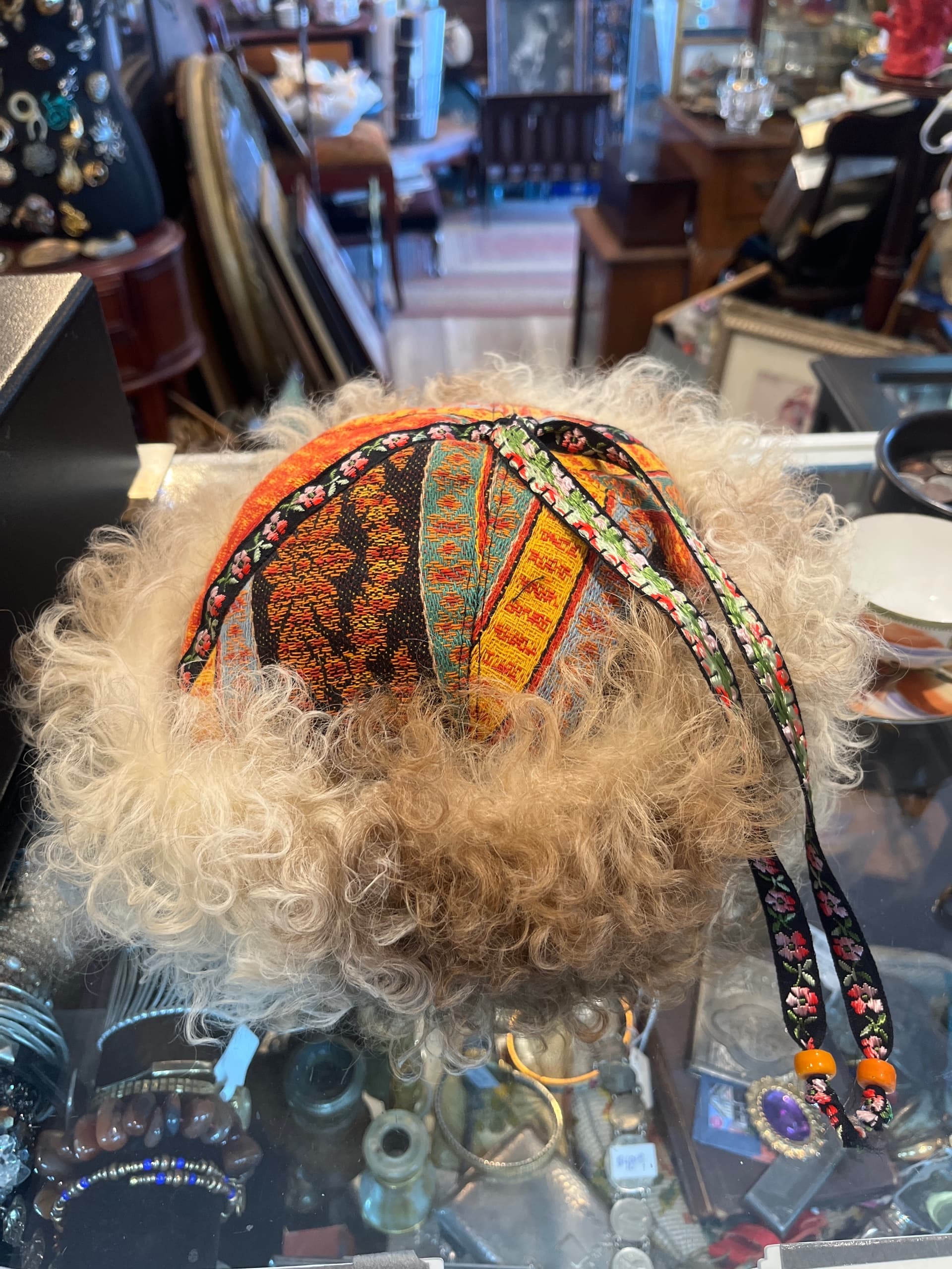 Brocade Handcrafted Hat with Natural Lamb (1268) - Regular - Thumbnail 2