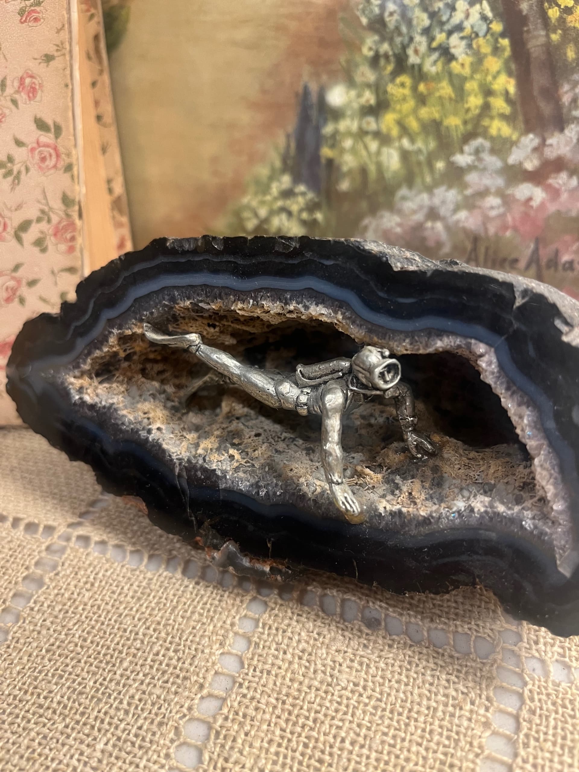 Geode Diorama with a Pewter Diver Figurine [1267] - Regular - Thumbnail 7
